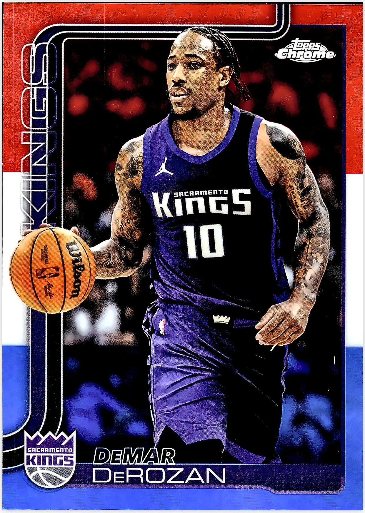 DeMar DeRozan 2025-26 Topps Chrome #240 Red White and Blue Refractor basketball card - Front
