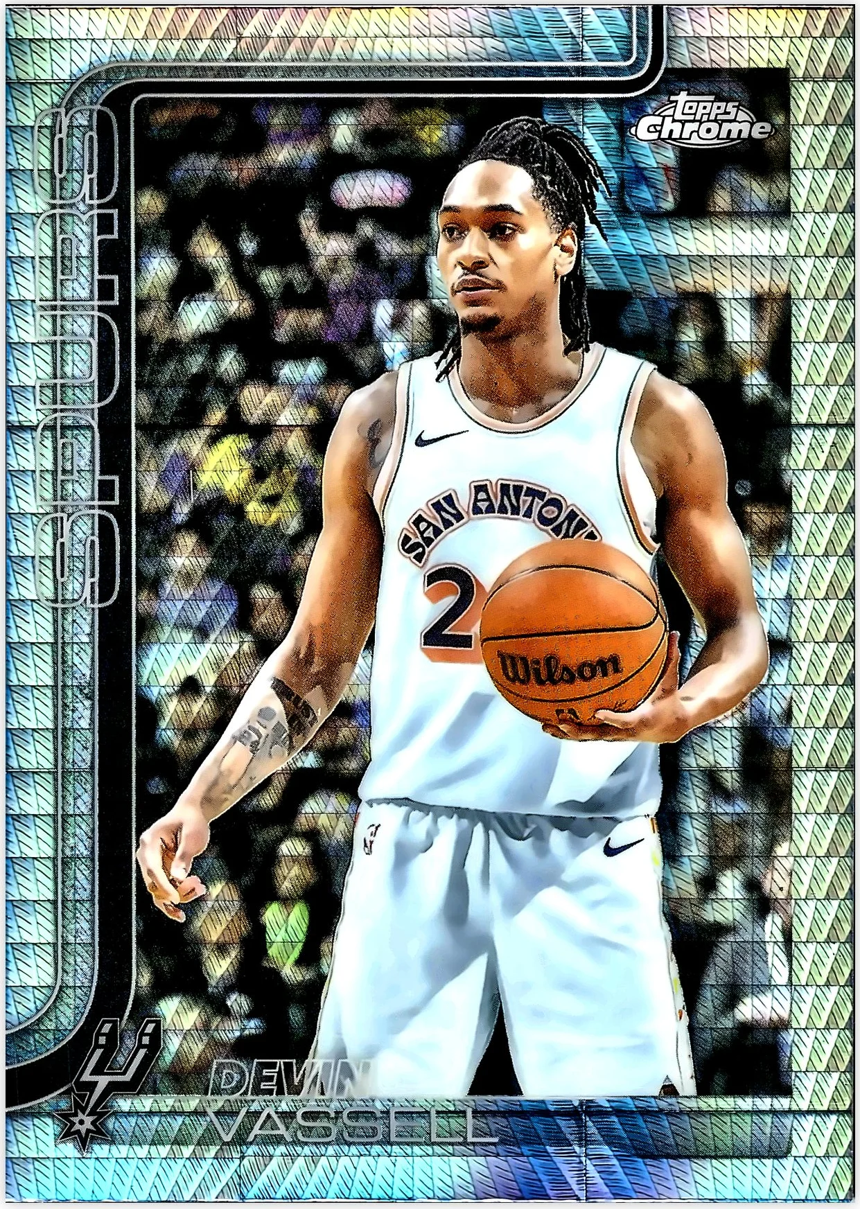 Devin Vassell 2025-26 Topps Chrome #202 Prism Refractor basketball card - Front