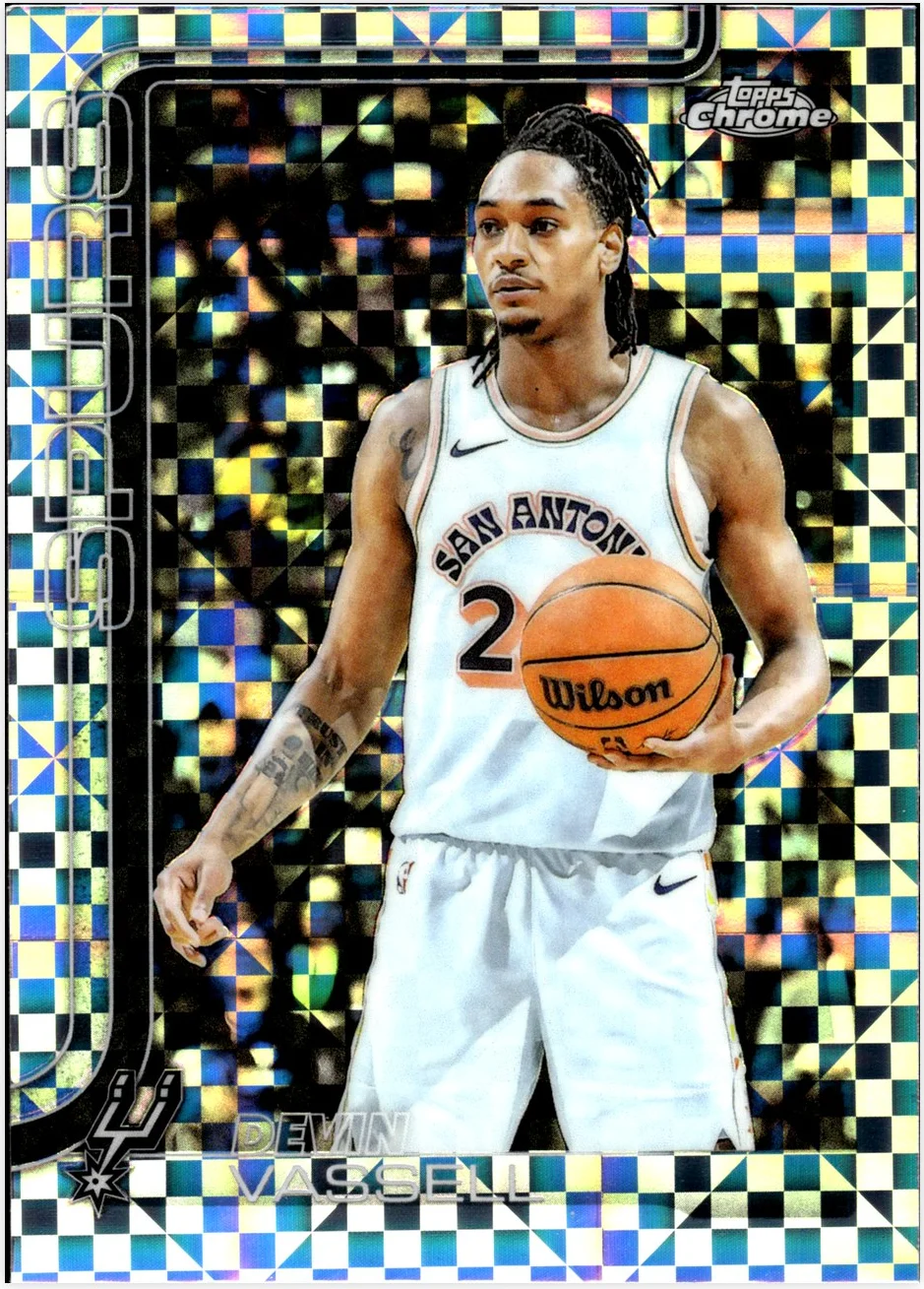 Devin Vassell 2025-26 Topps Chrome #202 X-Fractor basketball card - Front