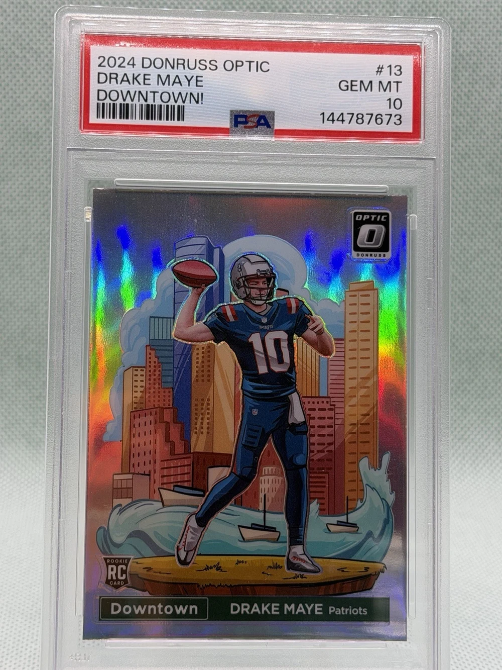 Drake Maye #13 2024 Donruss Optic Football Downtown PSA 10 front