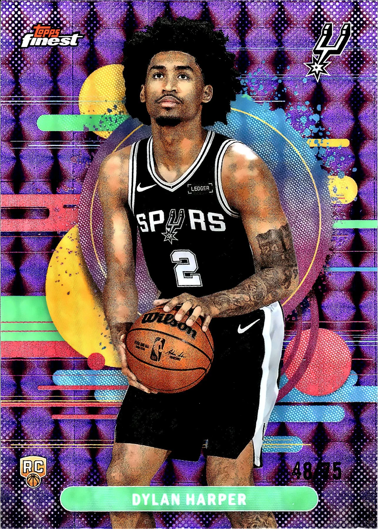 Dylan Harper Rookie Card 2025-26 Finest #102 Purple Geometric Refractor basketball rookie card - Front