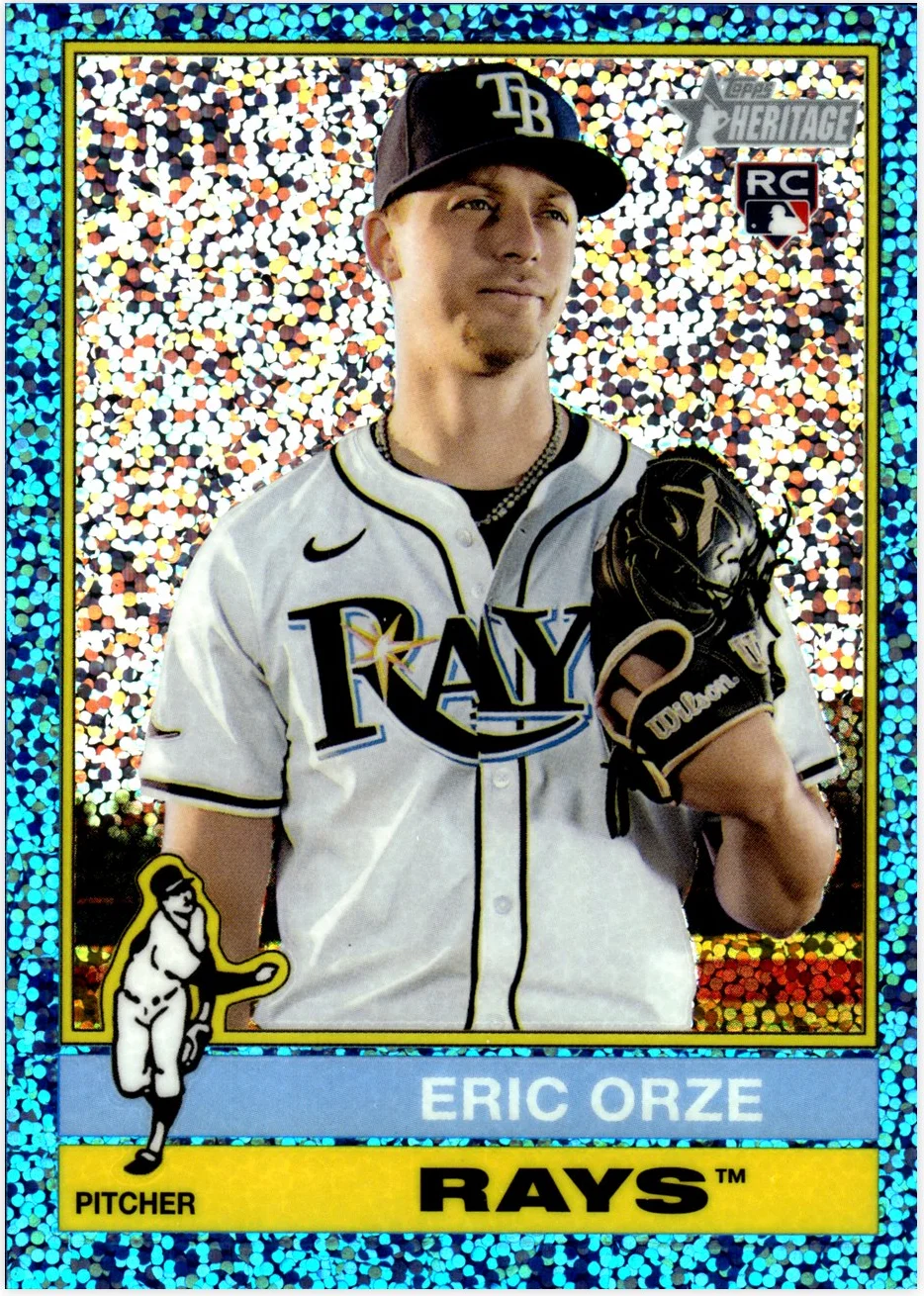 Eric Orze 2025 Topps Heritage #589 Chrome Light Blue Sparkle Refractor baseball rookie card - Front