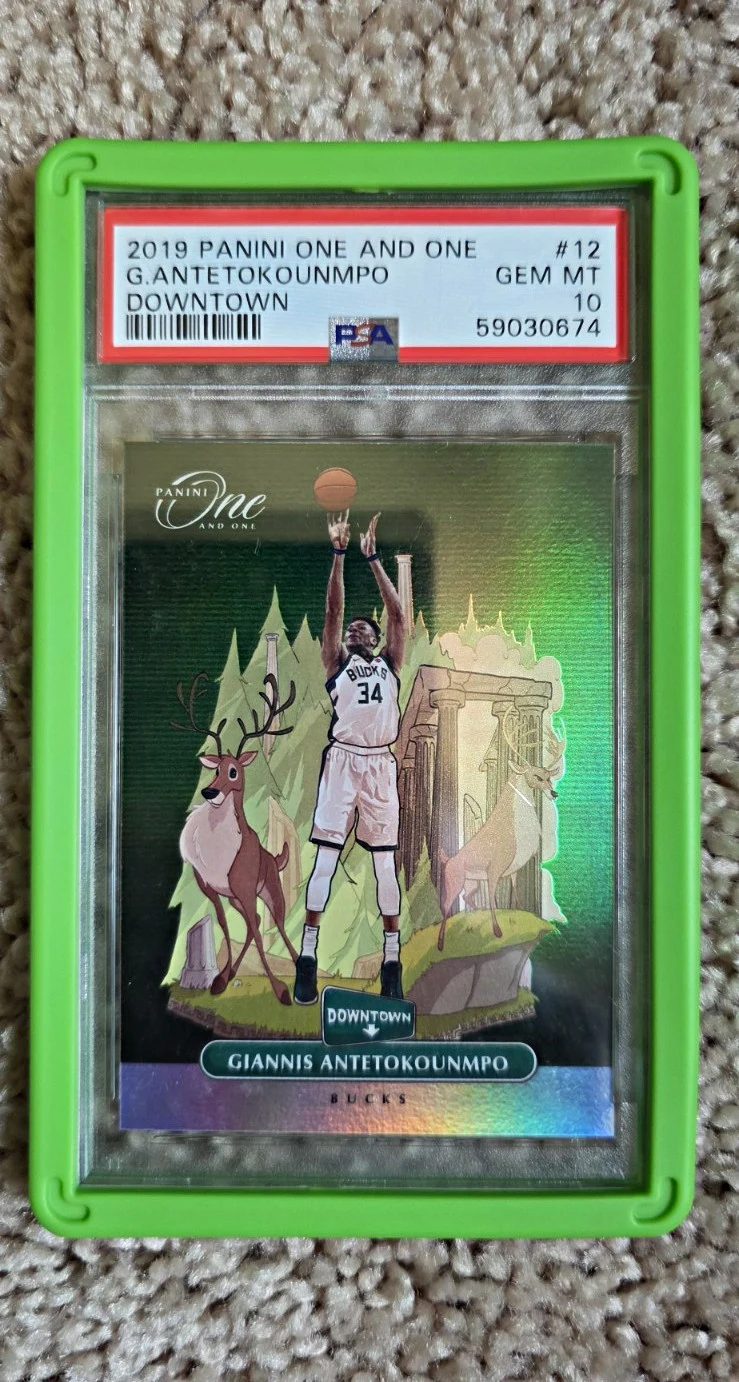 Giannis Antetokounmpo #12 2019-20 Panini One and One Basketball Downtown PSA 10 front