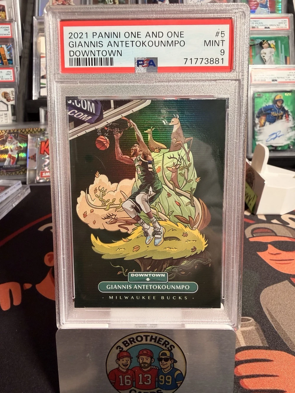 Giannis Antetokounmpo #5 2021-22 Panini One and One Basketball Downtown PSA 9 front