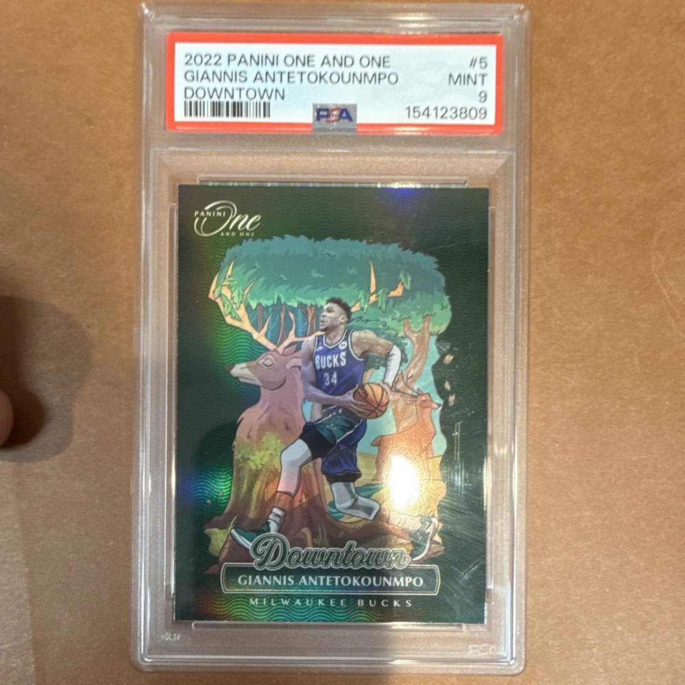 Giannis Antetokounmpo #5 2022-23 Panini One and One Basketball Downtown PSA 9 front