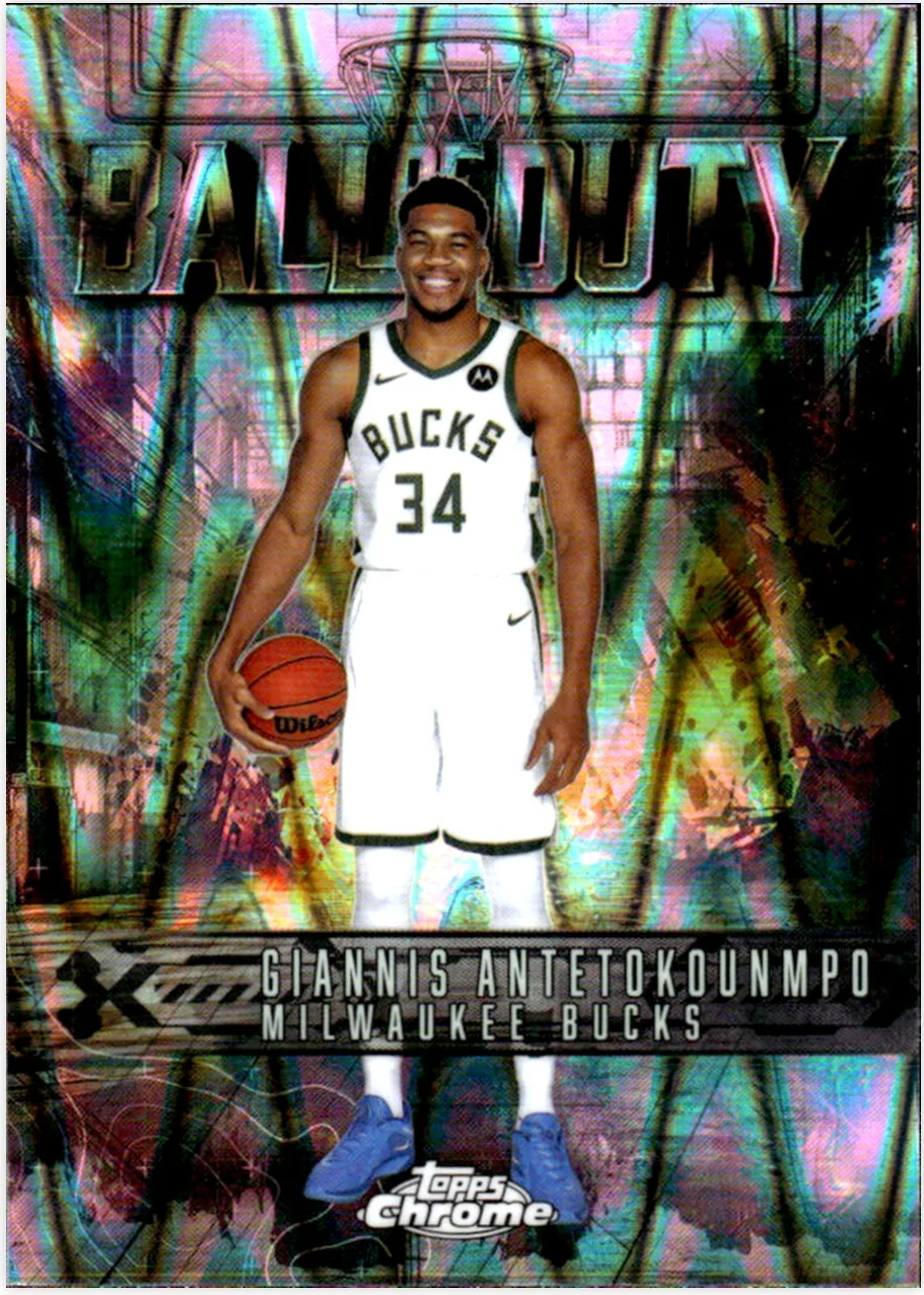 Giannis Antetokounmpo 2025-26 Topps Chrome #BD-4 Ball of Duty RayWave Refractor basketball card - Front