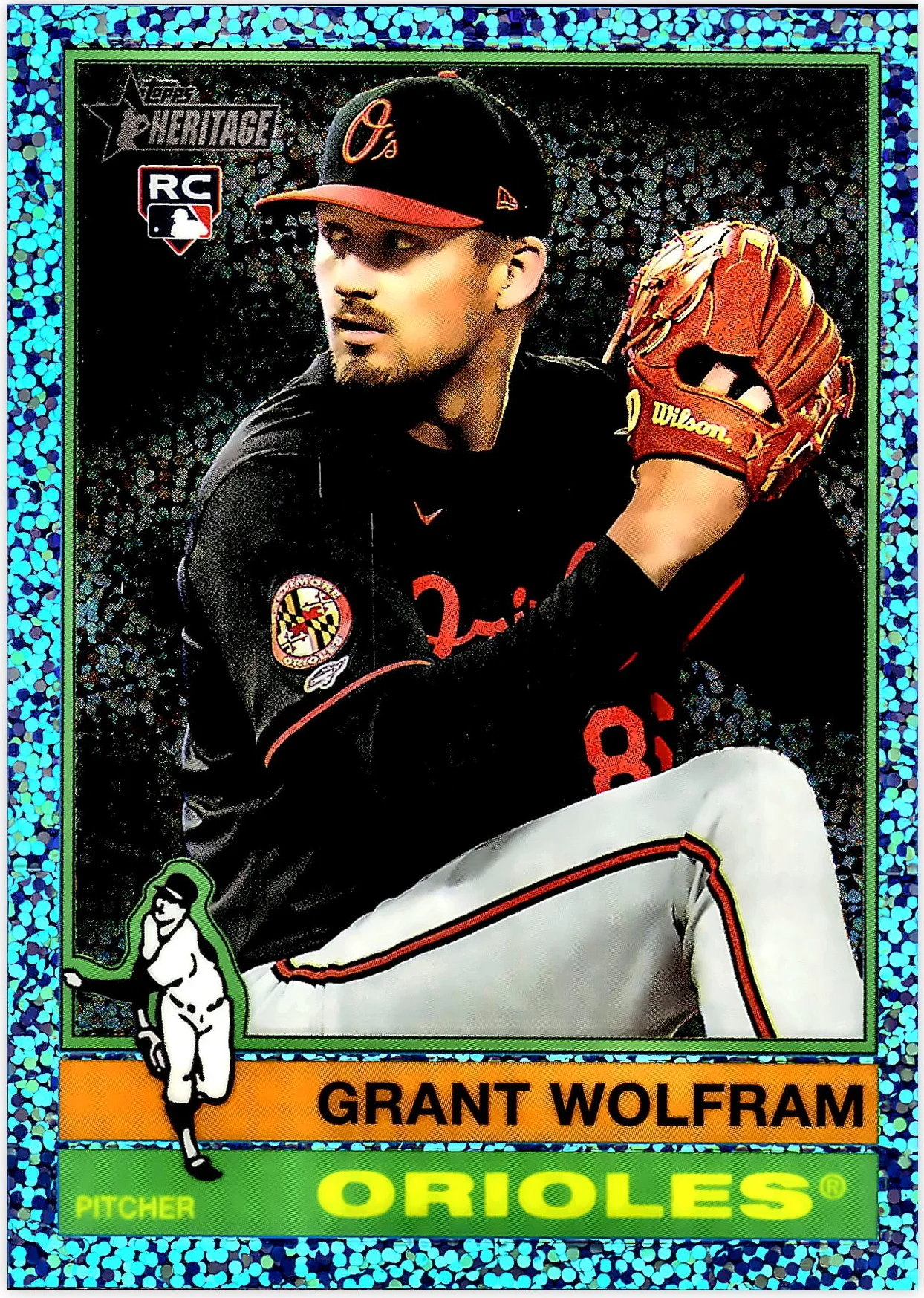 Grant Wolfram 2025 Topps Heritage #550 Chrome Aqua Sparkle Refractor baseball rookie card - Front