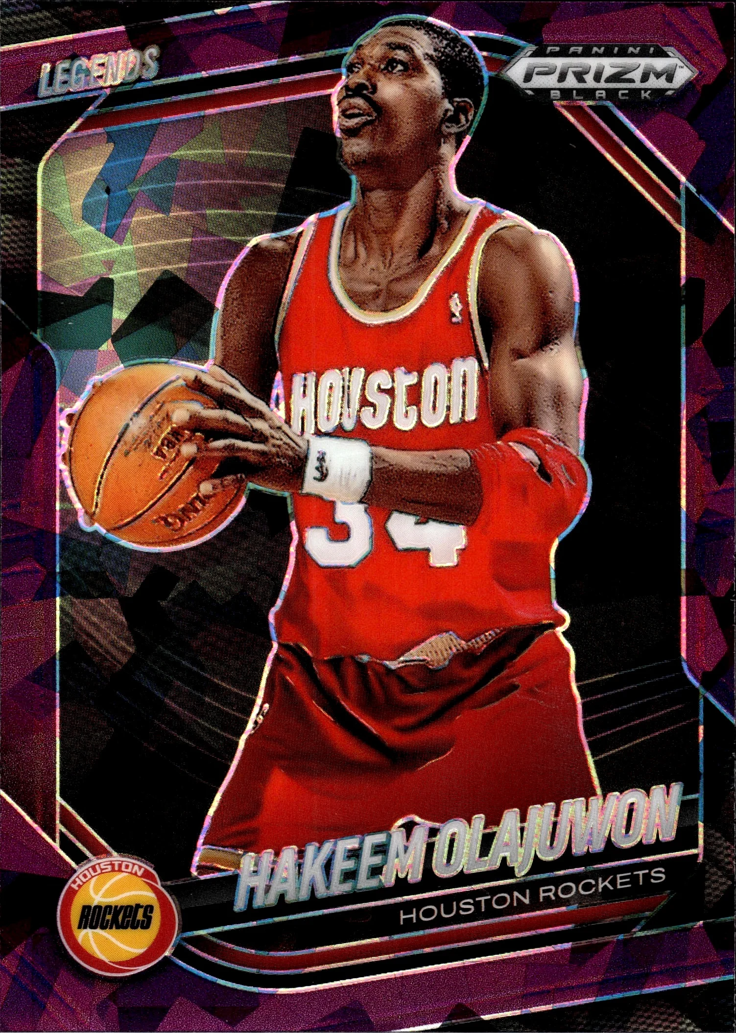 Hakeem Olajuwon 2024-25 Panini Prizm Black #286 Purple Ice basketball card - Front