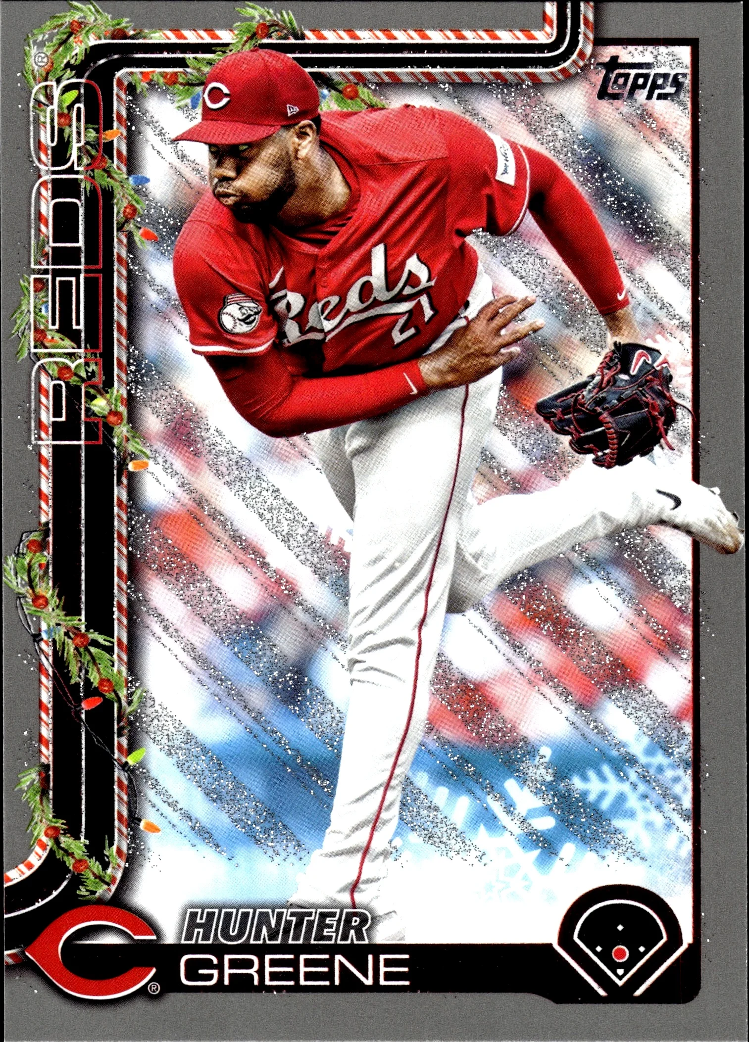 Hunter Greene 2025 Topps Holiday #H139 Silver Glitter Holiday baseball card - Front