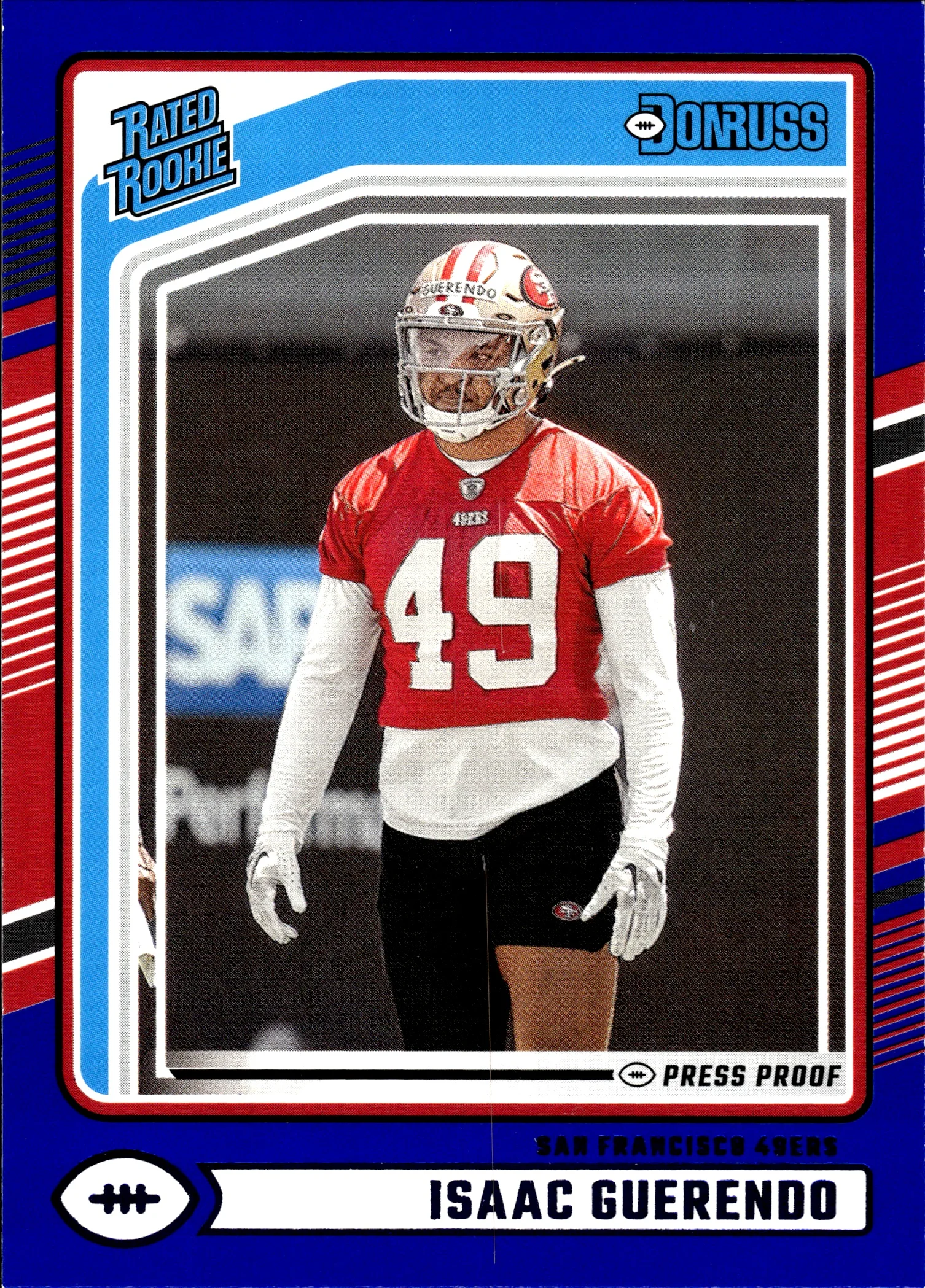 Isaac Guerendo 2024 Donruss #336 Press Proof Blue football rookie card - Front