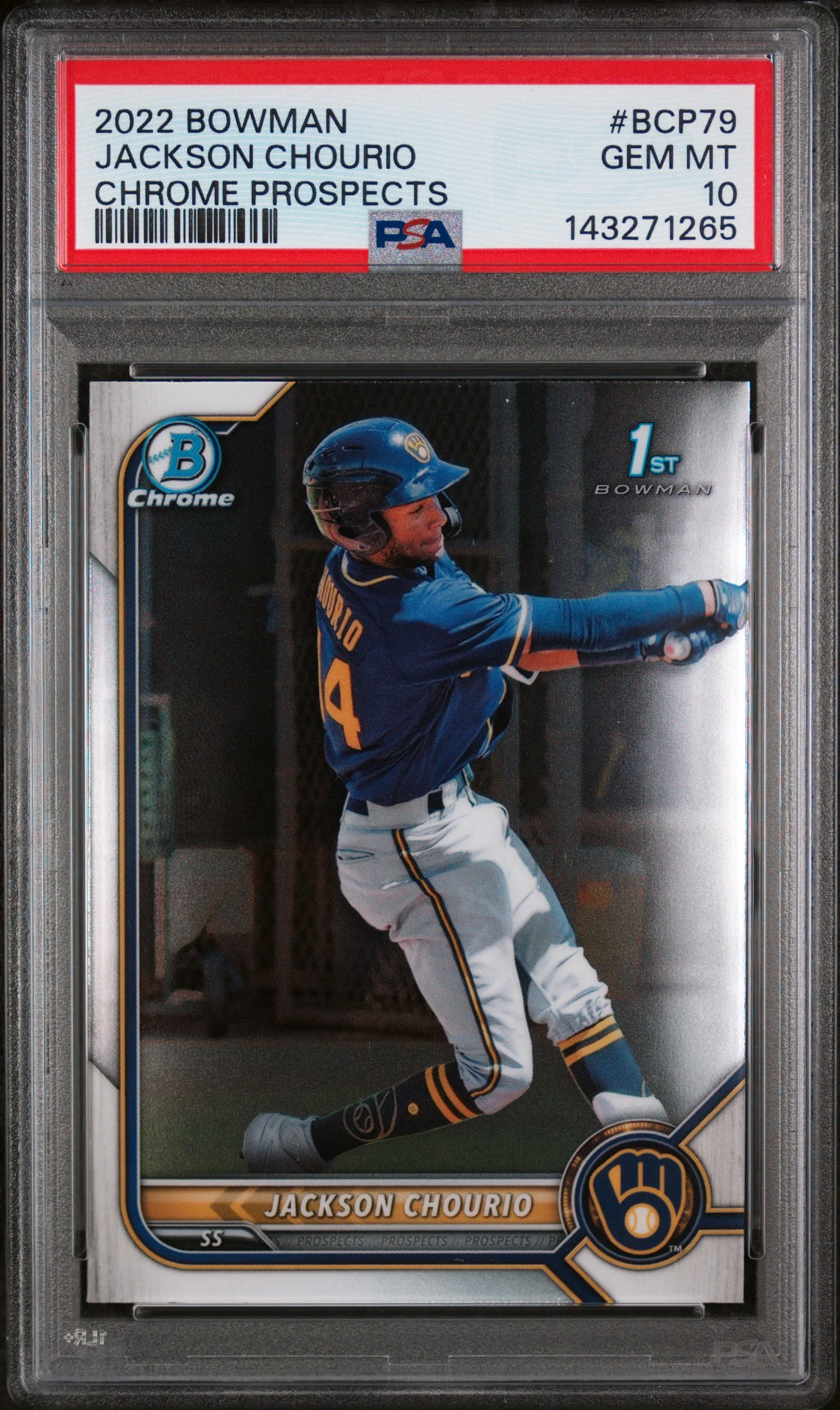 Jackson Chourio 2022 Bowman Chrome Prospects #BCP79 Chrome Prospects baseball card - Front