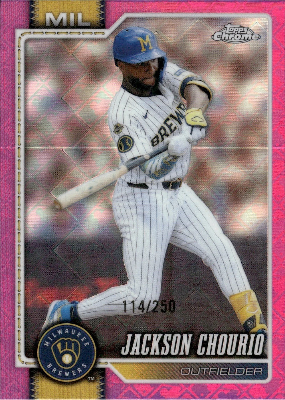 Jackson Chourio #51 2026 Topps Chrome Baseball Pink Logofractor front