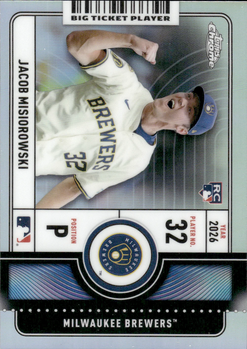 Jacob Misiorowski #BTP-2 Rookie Card 2026 Topps Chrome Baseball Big Ticket Player baseball rookie card - Front