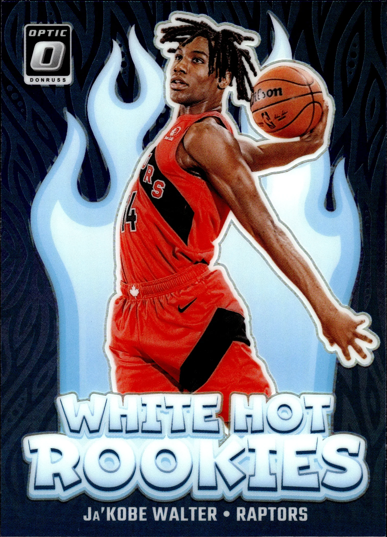 Ja'Kobe Walter 2024-25 Donruss Optic #13 White Hot Rookies Holo basketball card - Front