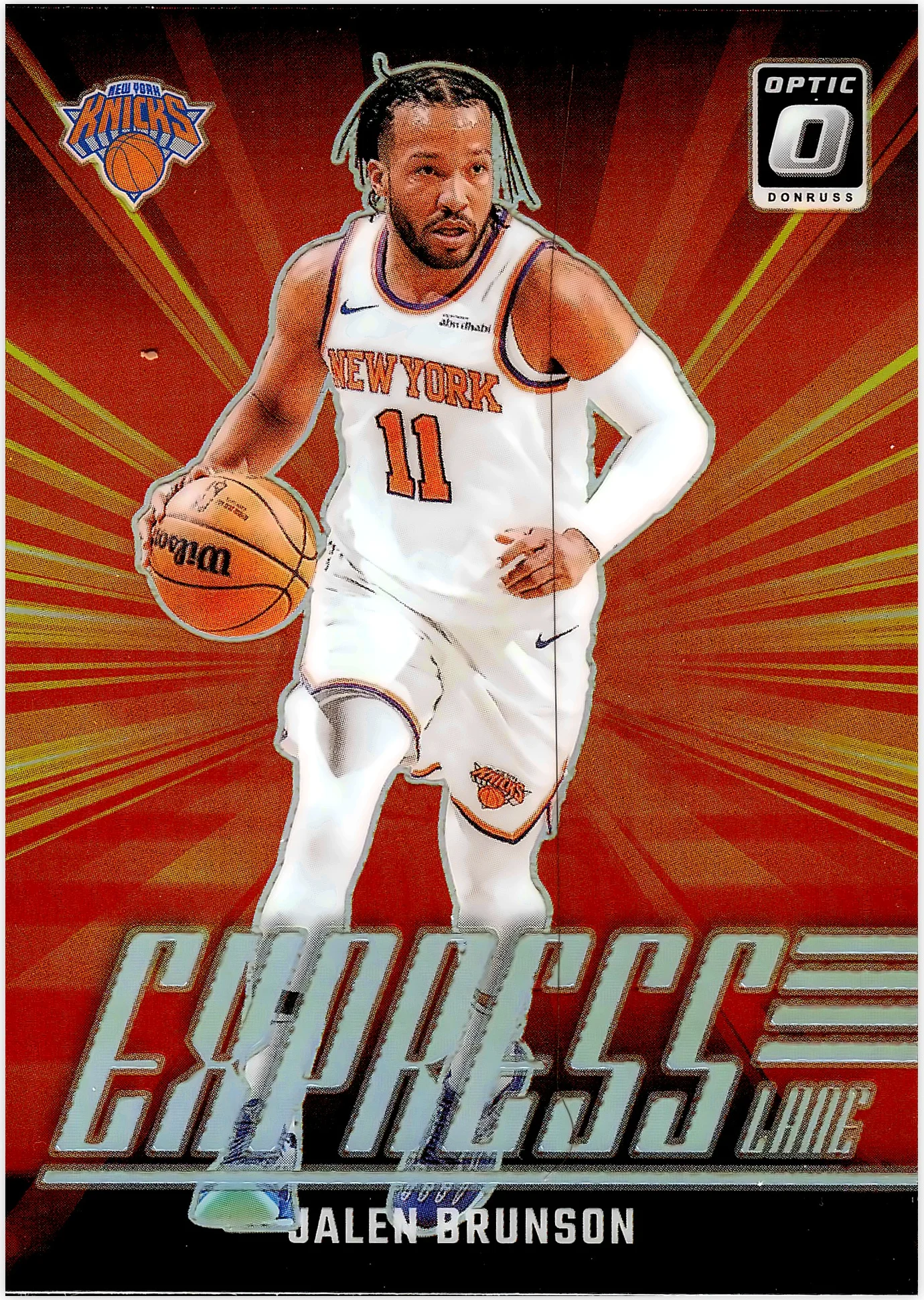 Jalen Brunson 2024-25 Donruss Optic #21 Express Lane Purple basketball card - Front