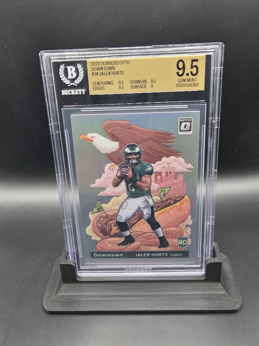 Jalen Hurts #DT-34 2020 Donruss Optic Football Downtown BGS 9.5 front