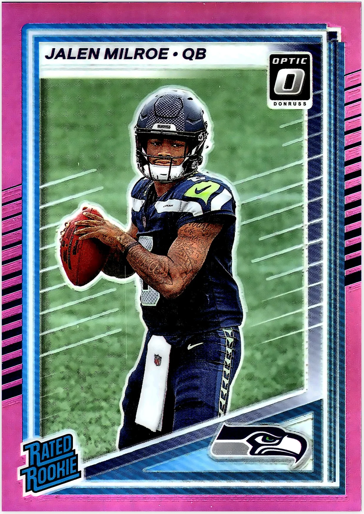 Jalen Milroe 2025 Donruss #307 Optic Rated Rookies Preview Pink football rookie card - Front