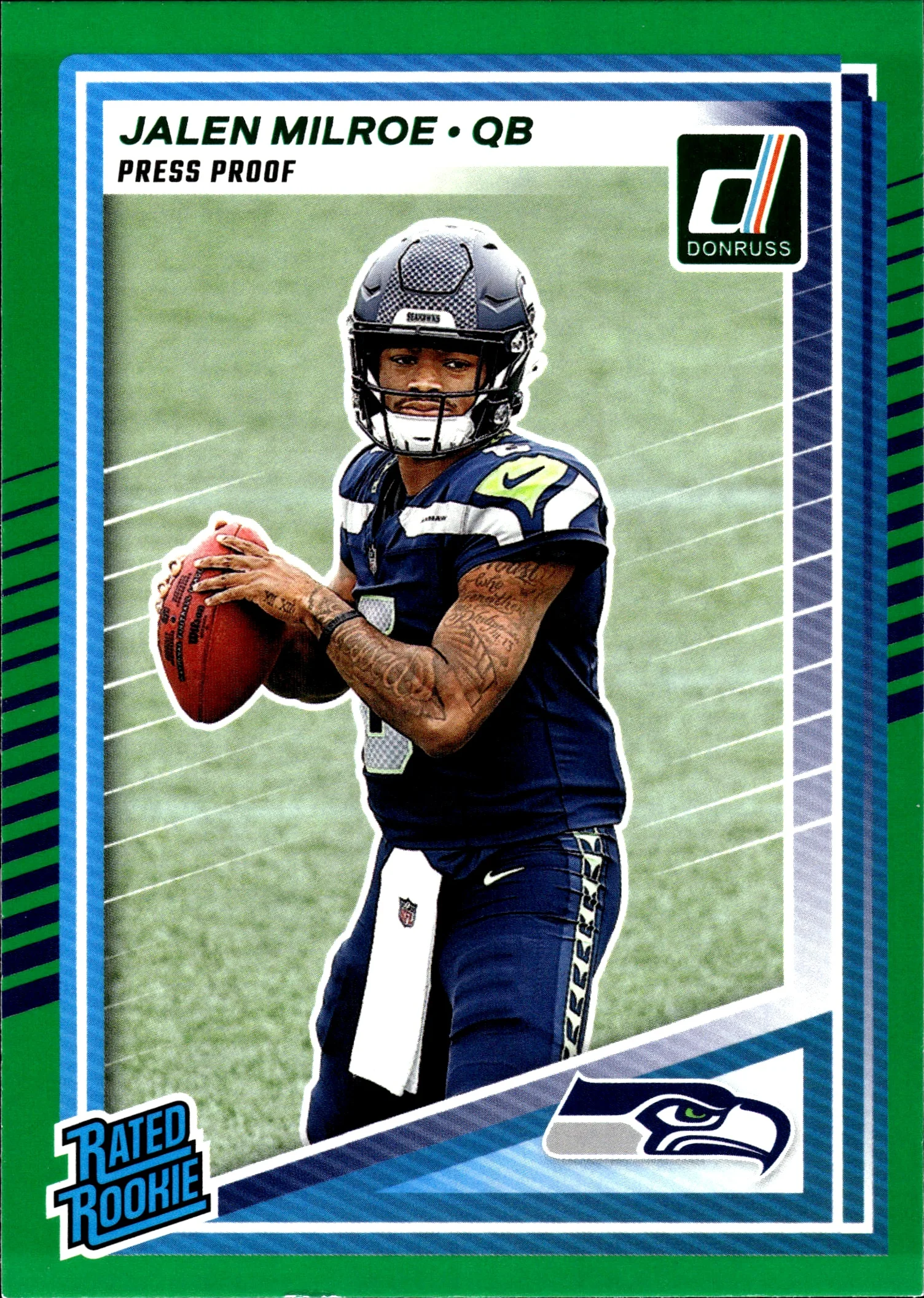 Jalen Milroe 2025 Donruss #307 Press Proofs Green football rookie card - Front