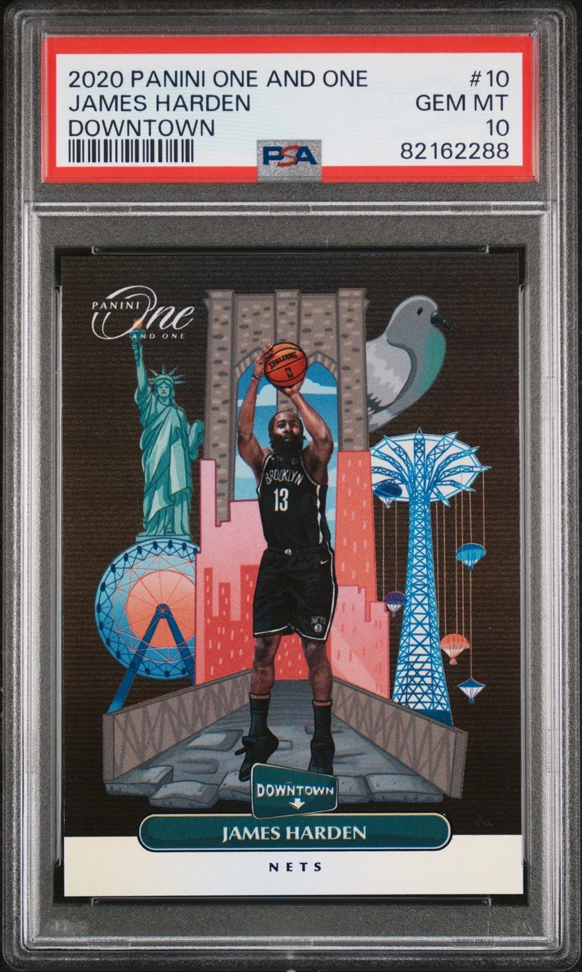 James Harden #10 2020-21 Panini One and One Basketball Downtown PSA 10 front