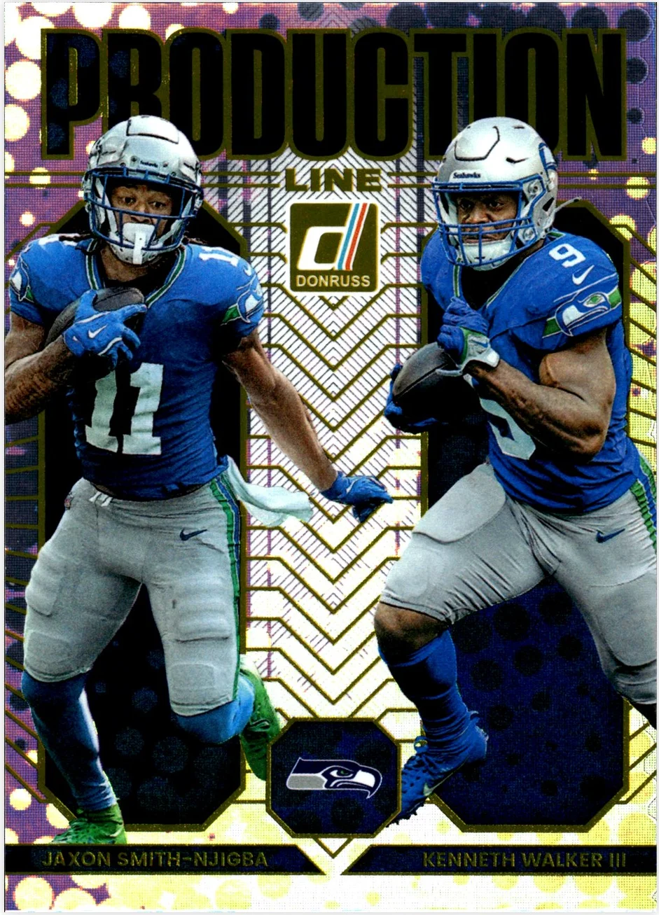 Jaxon Smith-Njigba / Kenneth Walker III 2025 Donruss #14 Production Line football card - Front