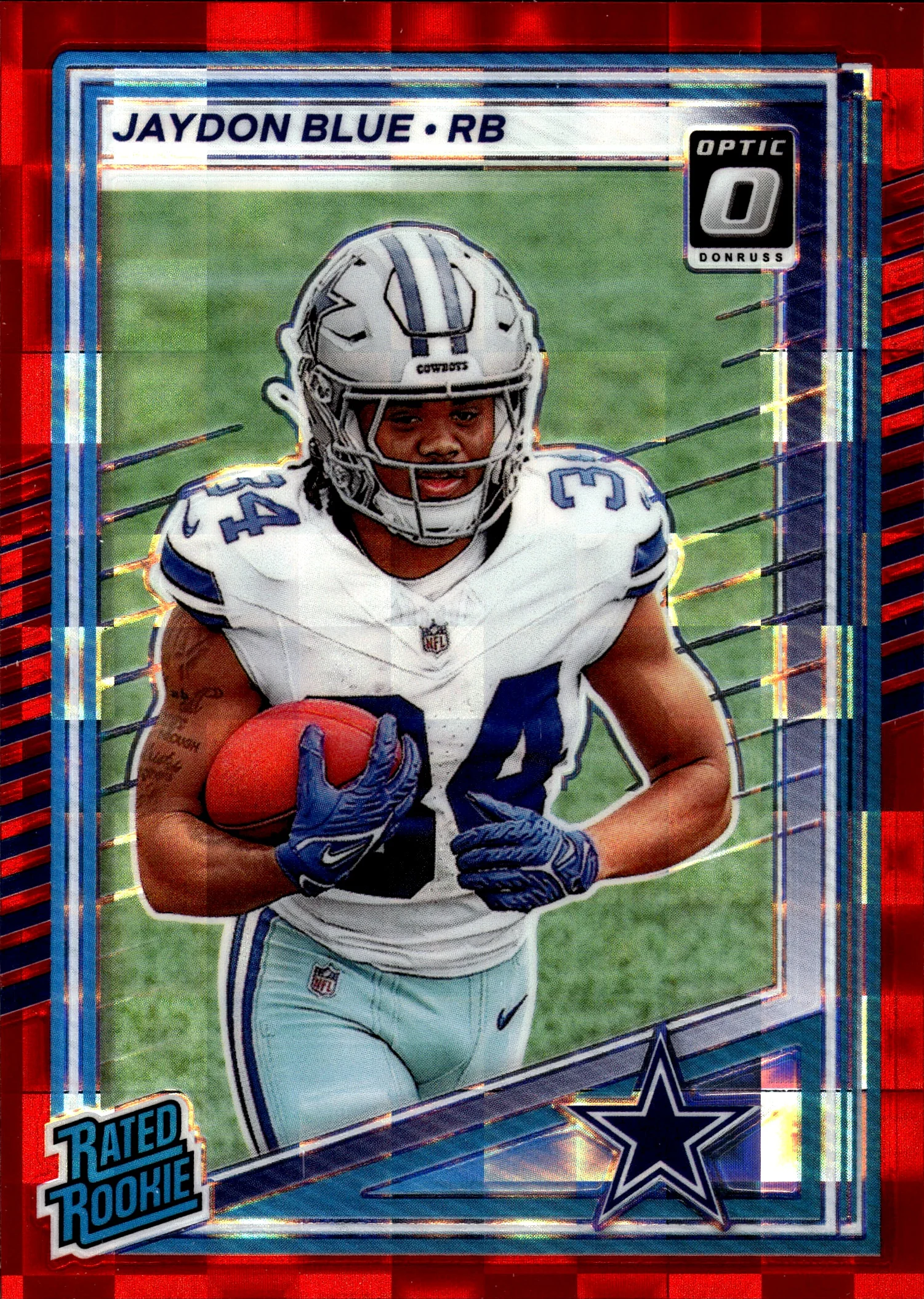 Jaydon Blue 2025 Donruss #308 Optic Rated Rookies Preview Red Pandora football rookie card - Front