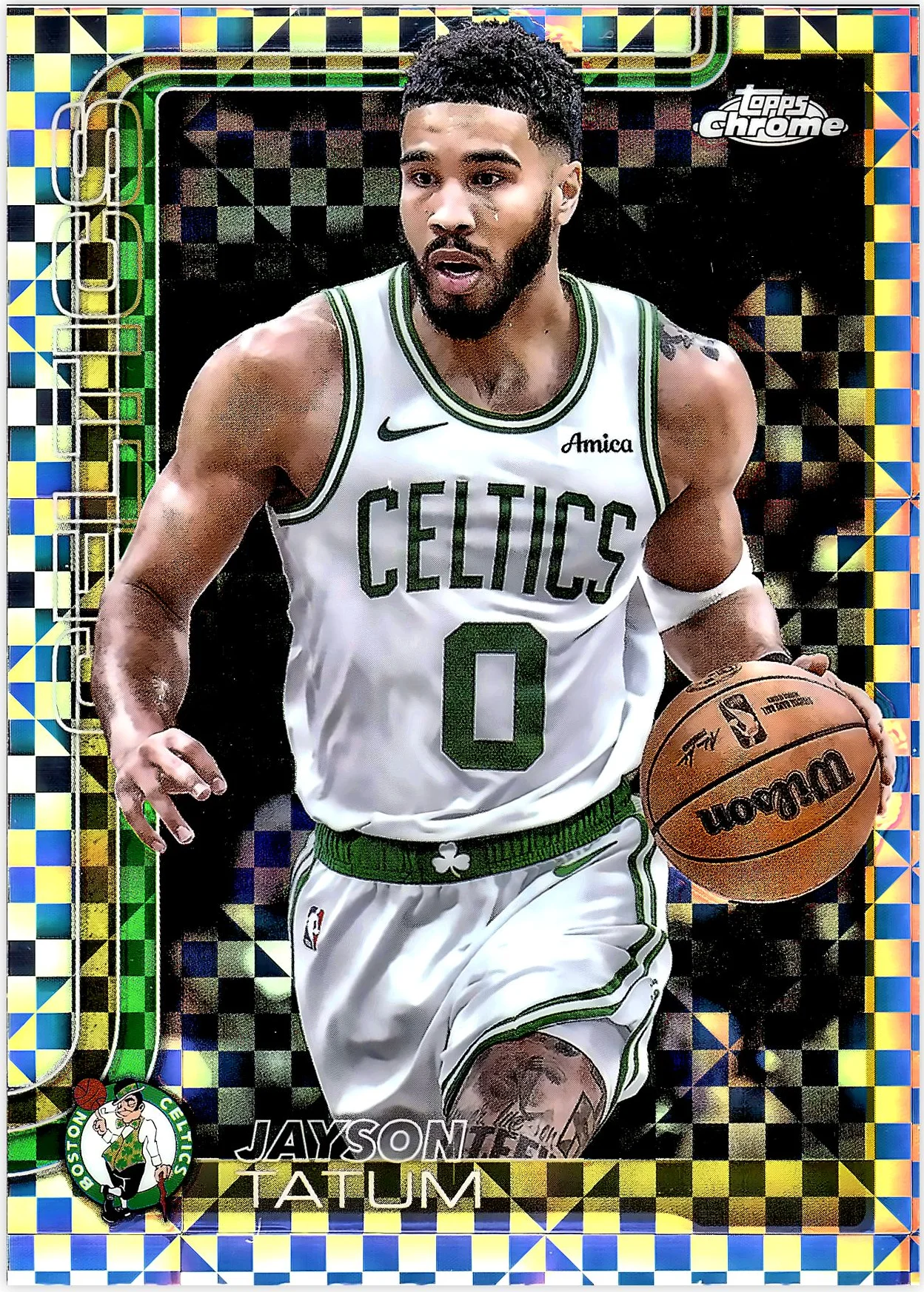 Jayson Tatum 2025-26 Topps Chrome #49 X-Fractor basketball card - Front