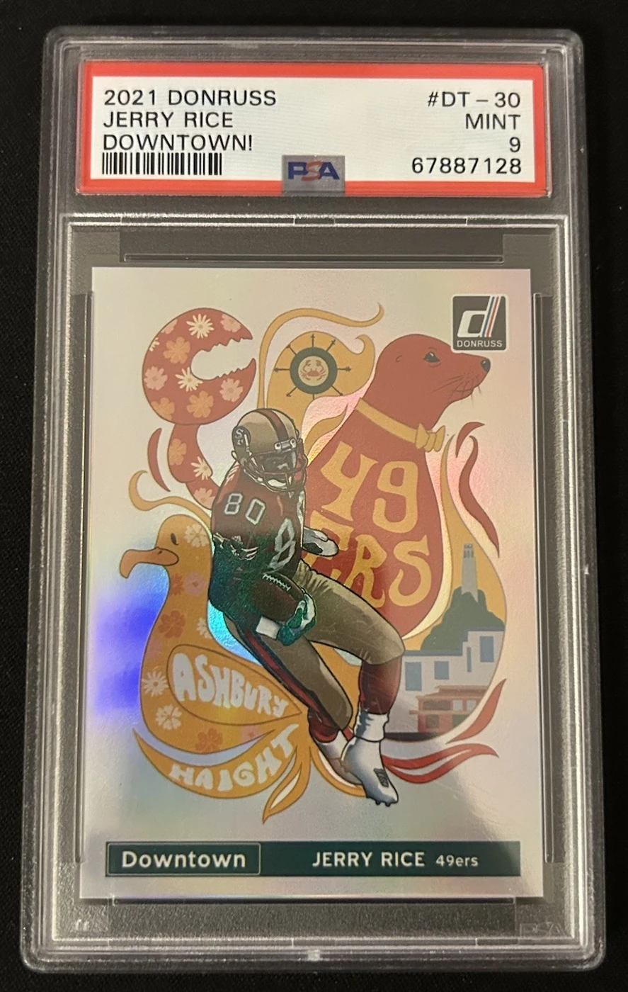 Jerry Rice #DT - 30 2021 Donruss Football Downtown PSA 9 front
