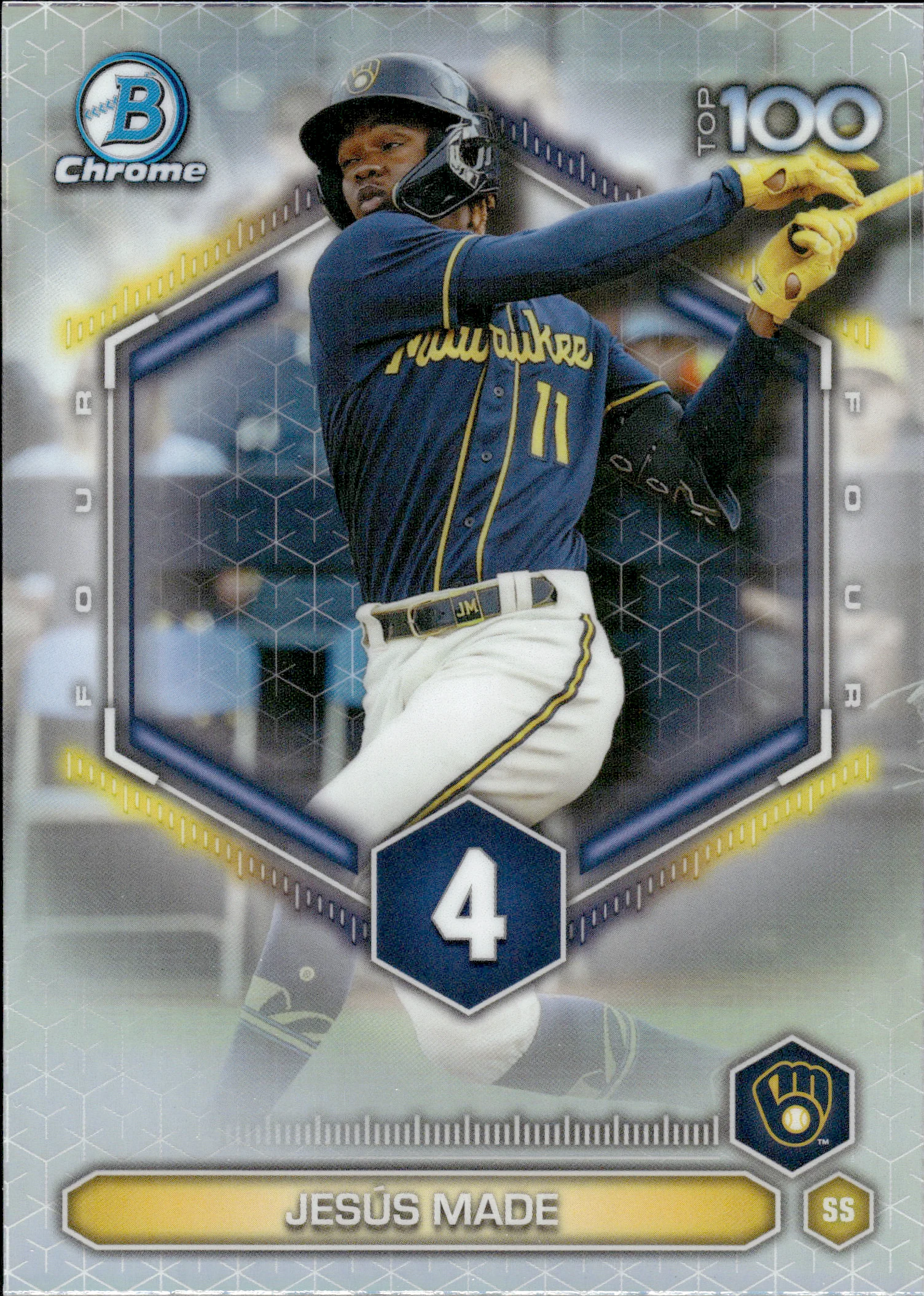 Jesús Made #BTP-4 2026 Topps Bowman Chrome Baseball Top 100 baseball card - Front