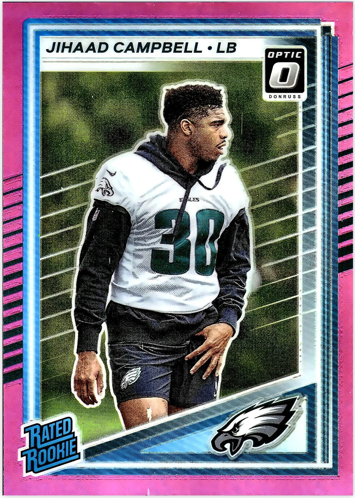 Jihaad Campbell 2025 Donruss #343 Optic Rated Rookies Preview Pink football rookie card - Front