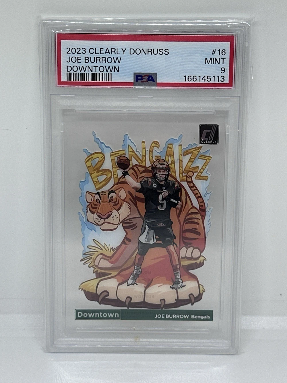 Joe Burrow #16 2023 Clearly Donruss Football Downtown PSA 9 front