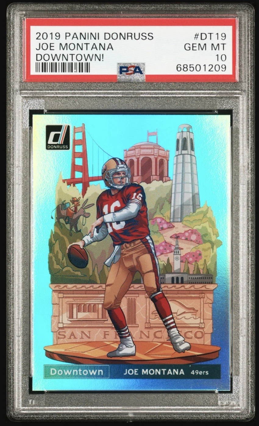 Joe Montana #DT19 2019 Donruss Football Downtown PSA 10 front