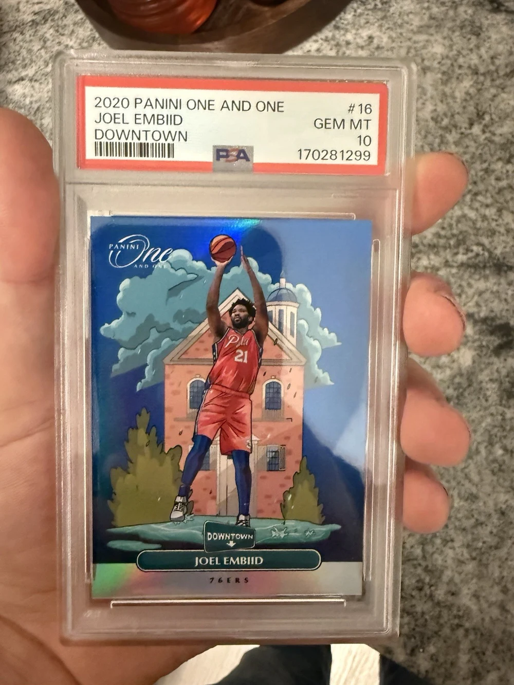 Joel Embiid #16 2020-21 Panini One and One Basketball Downtown PSA 10 front