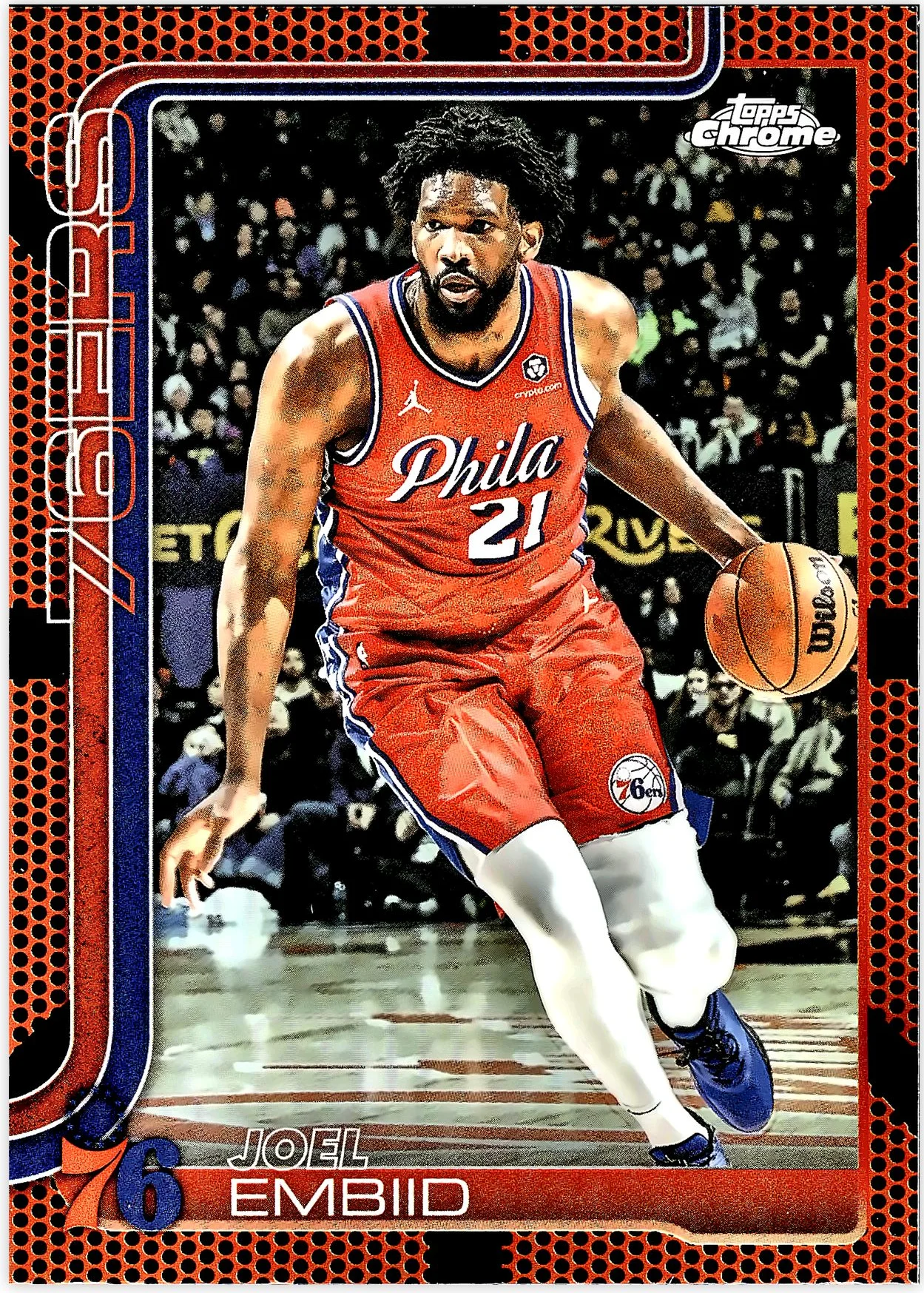 Joel Embiid 2025-26 Topps Chrome #149 Basketball Refractor basketball card - Front