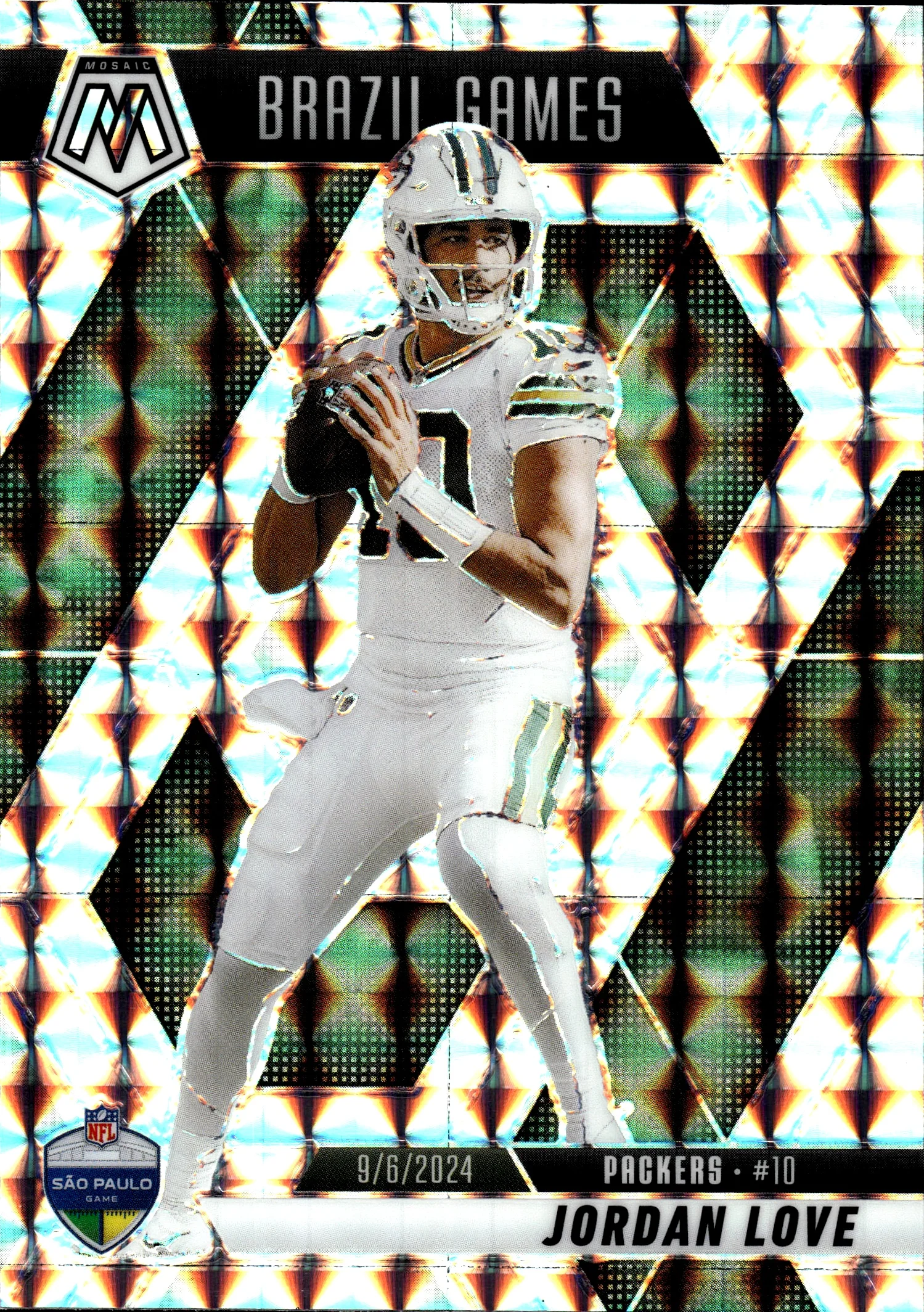 Jordan Love 2025 Panini Mosaic #265 Brazil Games football card - Front