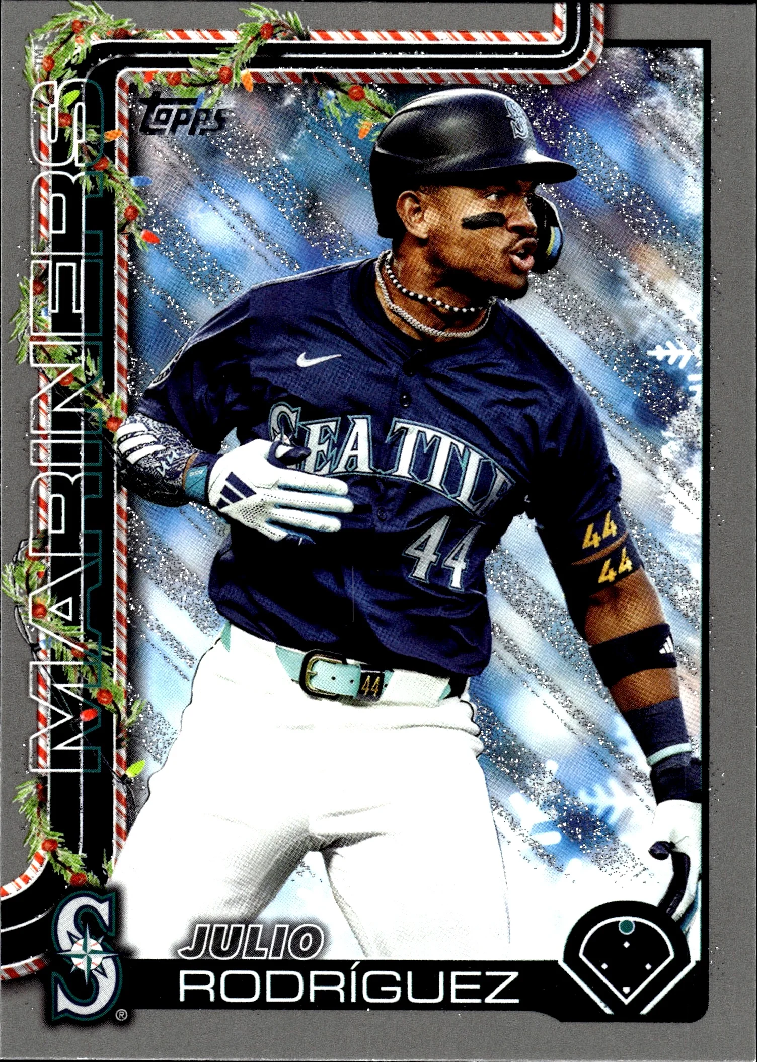 Julio Rodríguez 2025 Topps Holiday #H186 Silver Glitter Holiday baseball card - Front