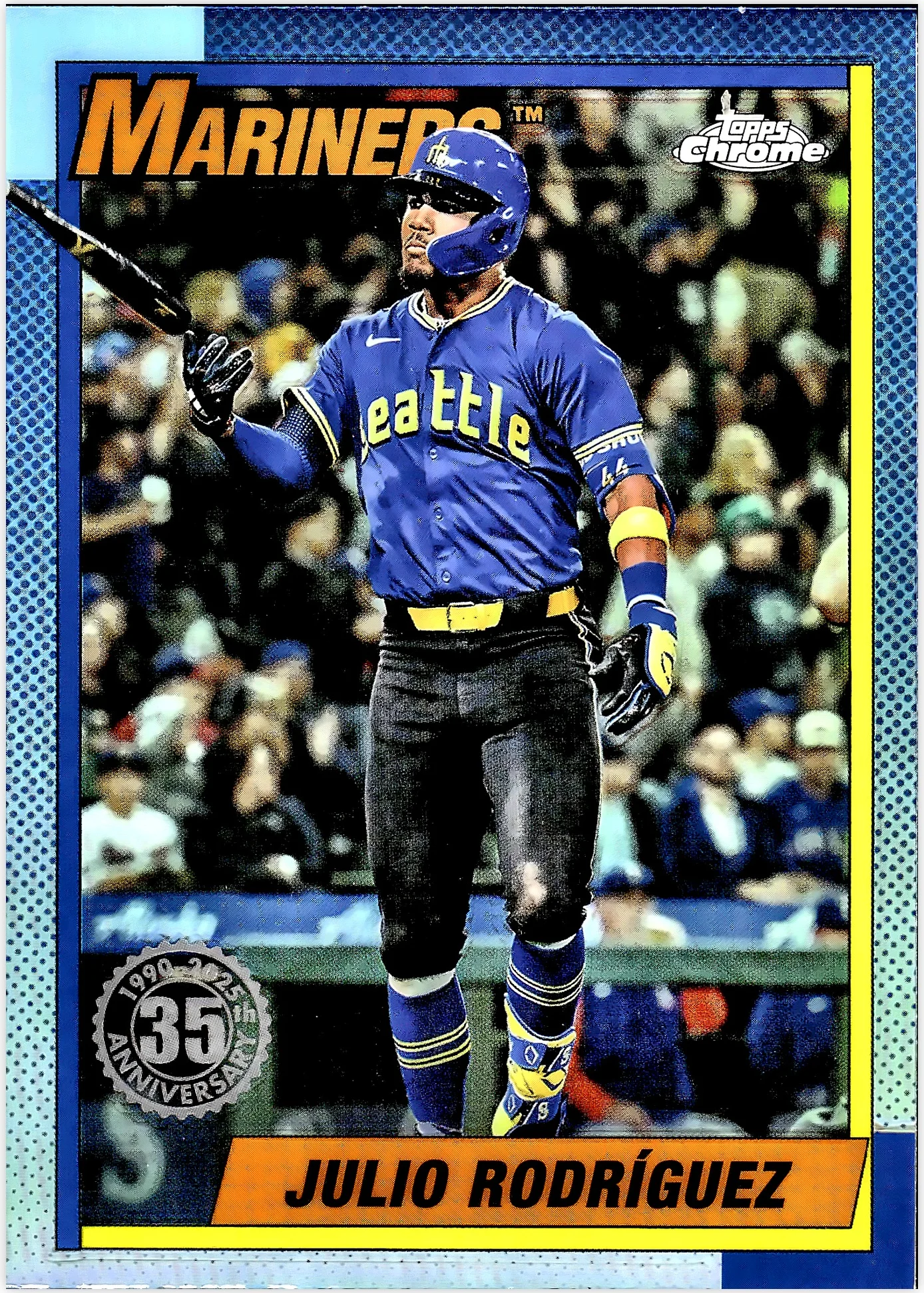 Julio Rodriguez 2025 Topps Chrome #90CB-6 1990 Topps Baseball 35th Anniversary baseball card - Front