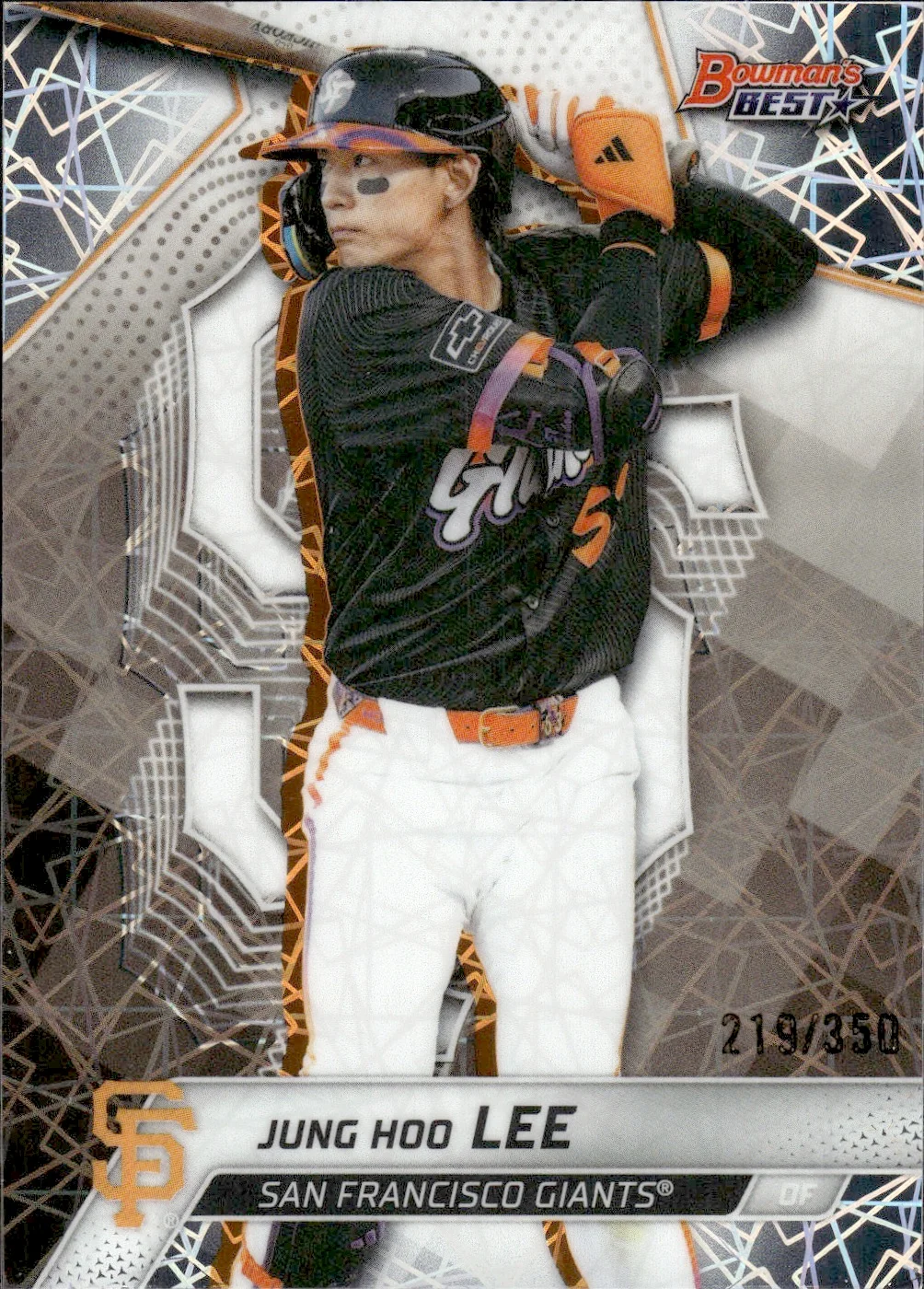 Jung Hoo Lee #7 Lazer Refractor /350 2025 Bowman's Best Baseball baseball card - Front