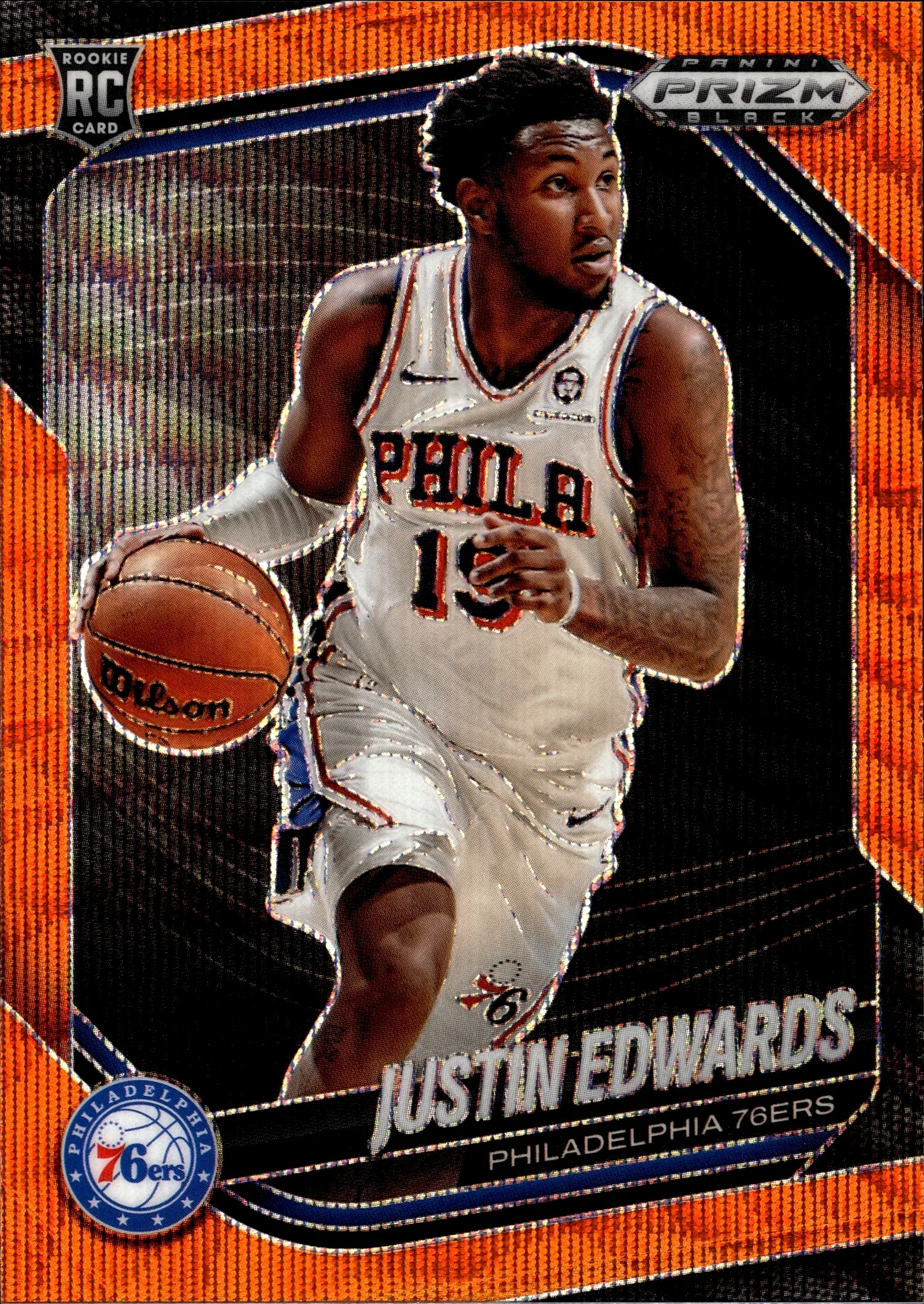 Justin Edwards 2024-25 Panini Prizm Black #215 Orange Wave basketball card - Front