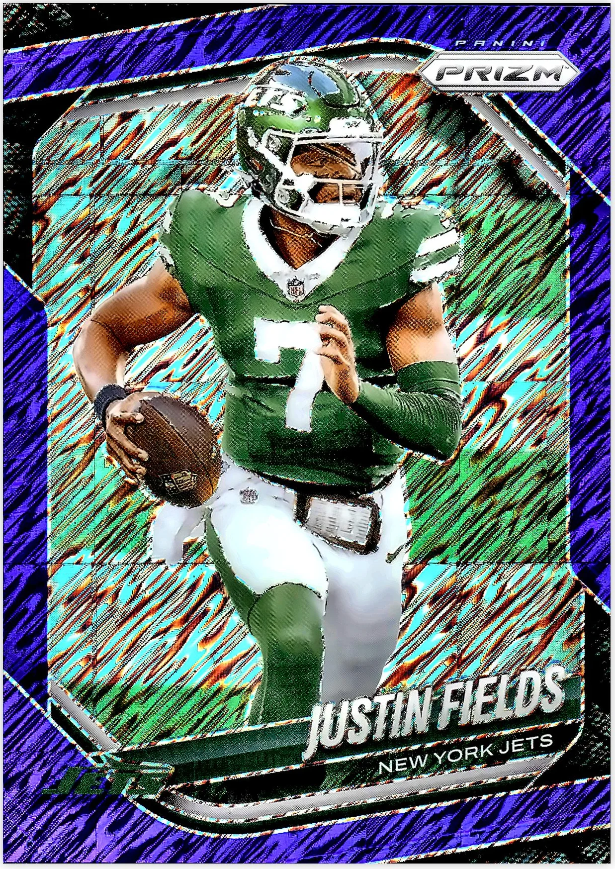 Justin Fields 2025 Panini Prizm #218 Blue Shimmer football card - Front