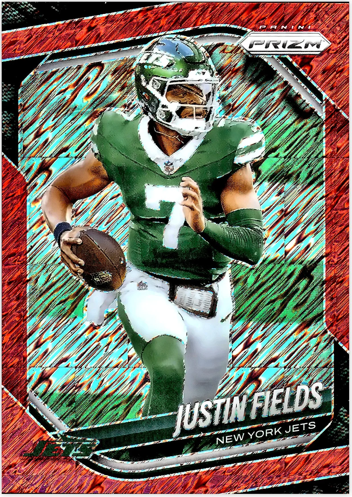 Justin Fields 2025 Panini Prizm #218 Red Shimmer football card - Front