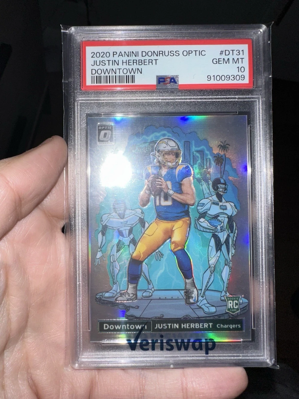 Justin Herbert #DT-31 2020 Donruss Optic Football Downtown PSA 10 front