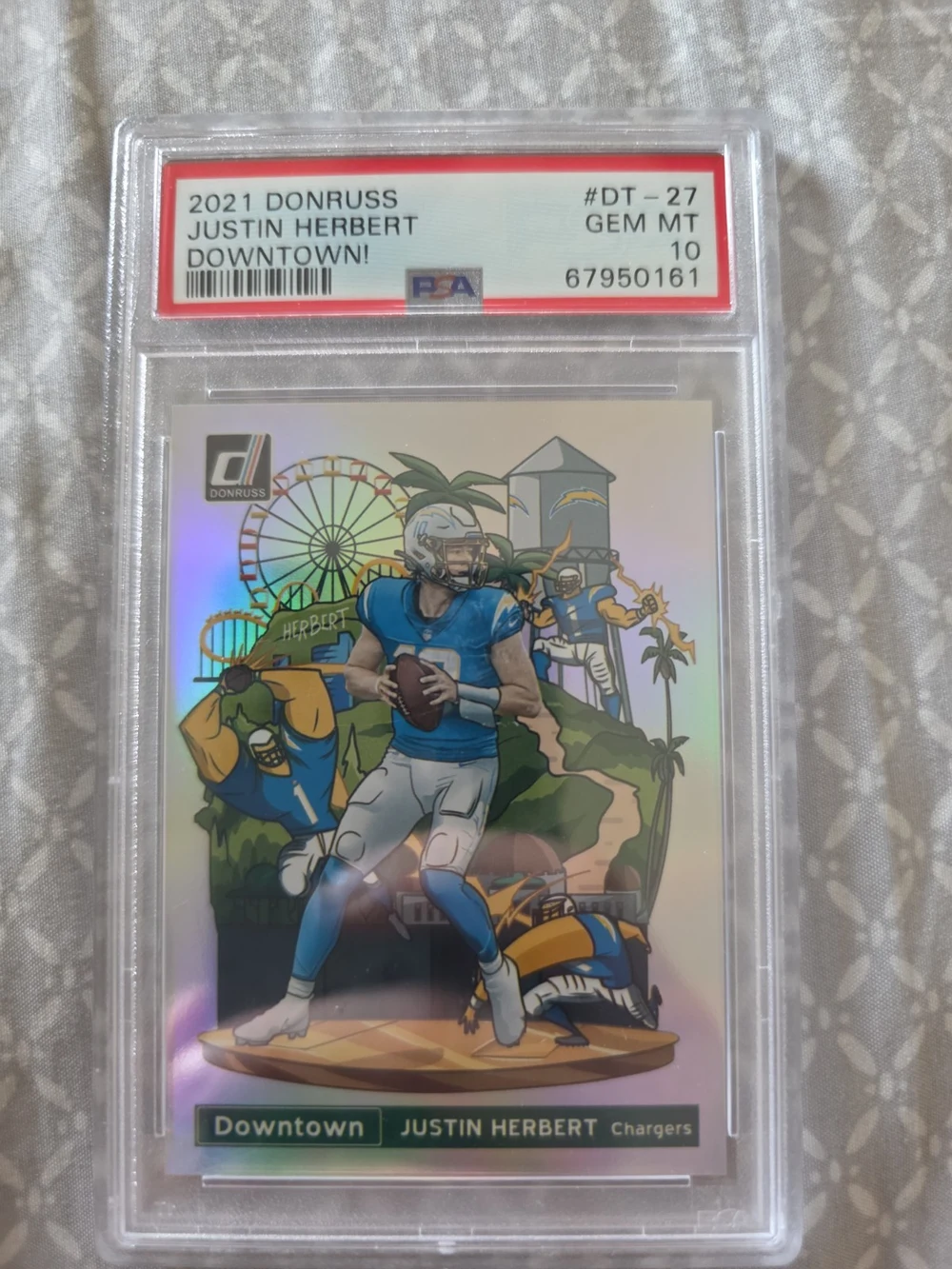 Justin Herbert #DT-27 2021 Donruss Football Downtown PSA 10 front