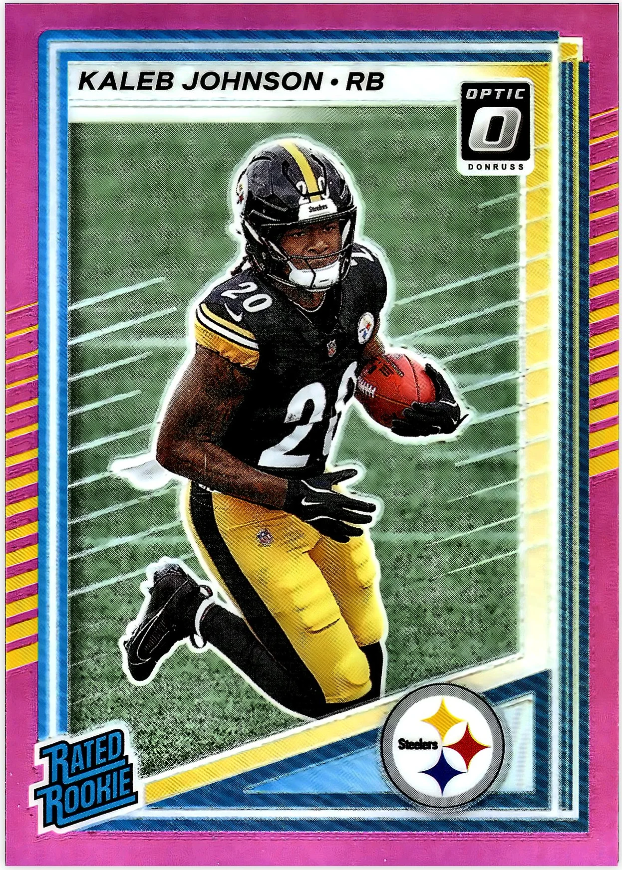 Kaleb Johnson 2025 Donruss #322 Optic Rated Rookies Preview Pink football rookie card - Front