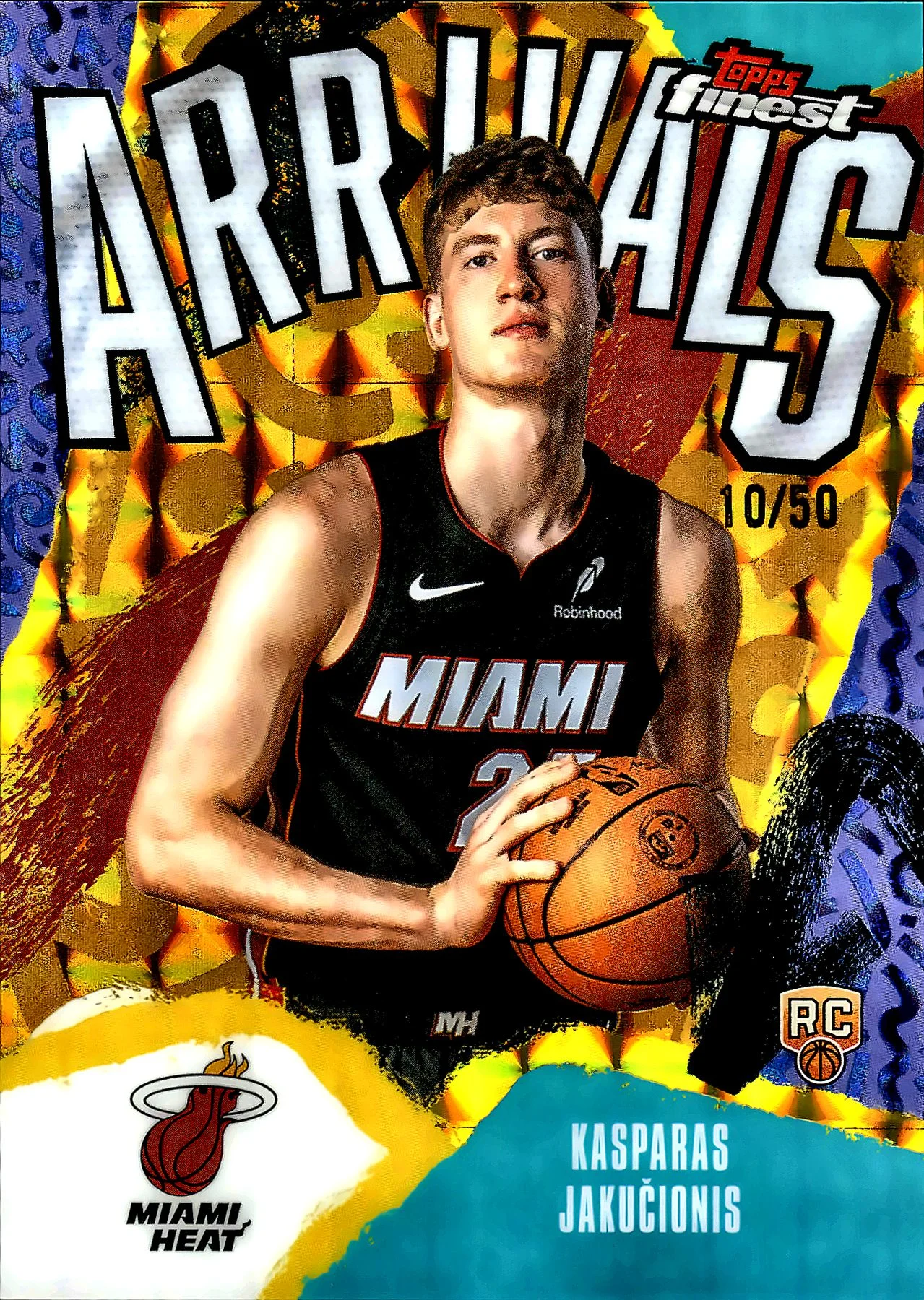 Kasparas Jakucionis 2025-26 Finest #A-20 Arrivals Gold Geometric Refractor basketball card - Front