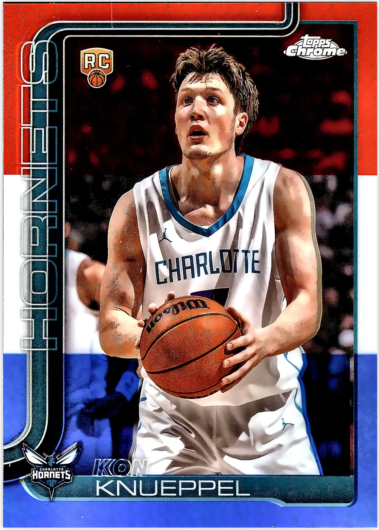 Kon Knueppel 2025-26 Topps Chrome #254 Red White and Blue Refractor basketball rookie card - Front