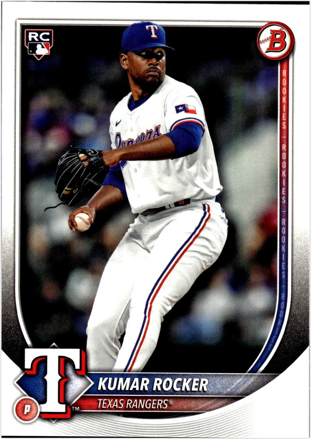 Kumar Rocker 2025 Bowman #80 Bowman Chrome Red Rookie Logo baseball rookie card - Front