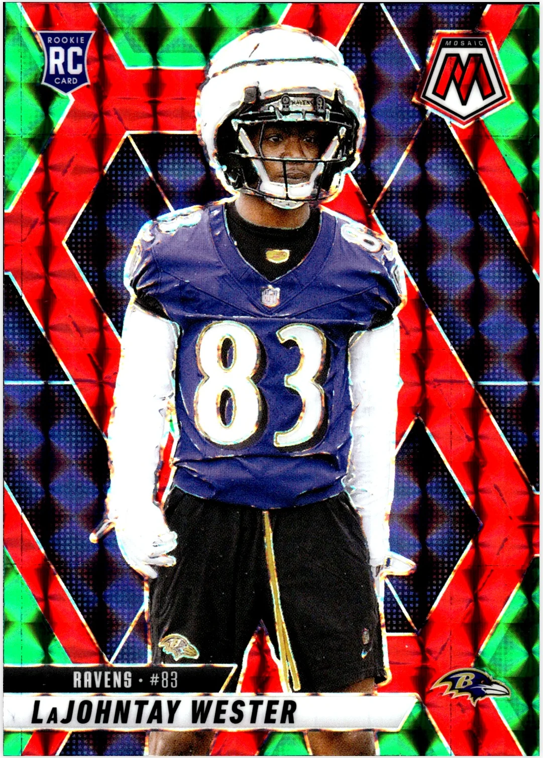 LaJohntay Wester Rookie Card 2025 Panini Mosaic #366 Mosaic Red and Green football rookie card - Front