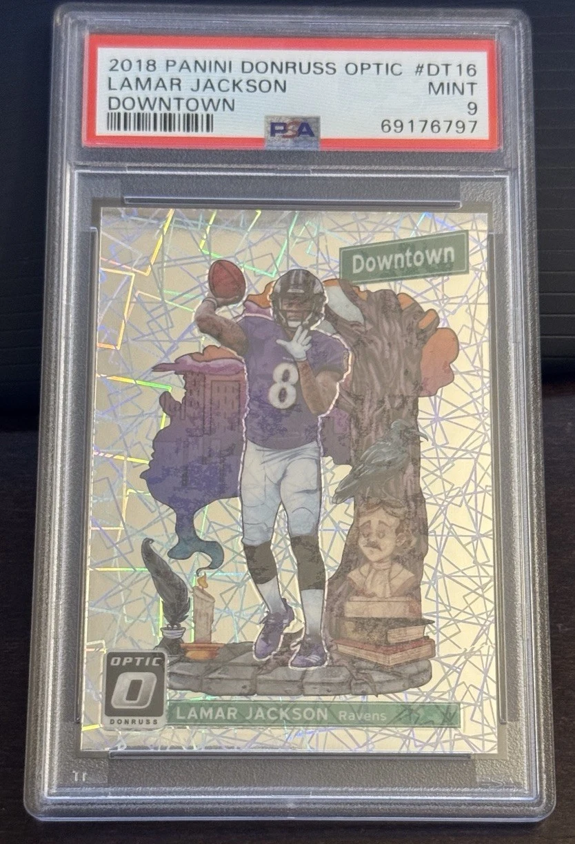 Lamar Jackson #DT16 2018 Donruss Optic Football Downtown PSA 9 front