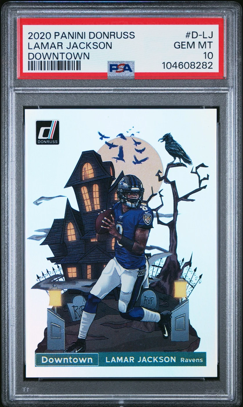 Lamar Jackson #D-LJ 2020 Donruss Football Downtown PSA 10 front