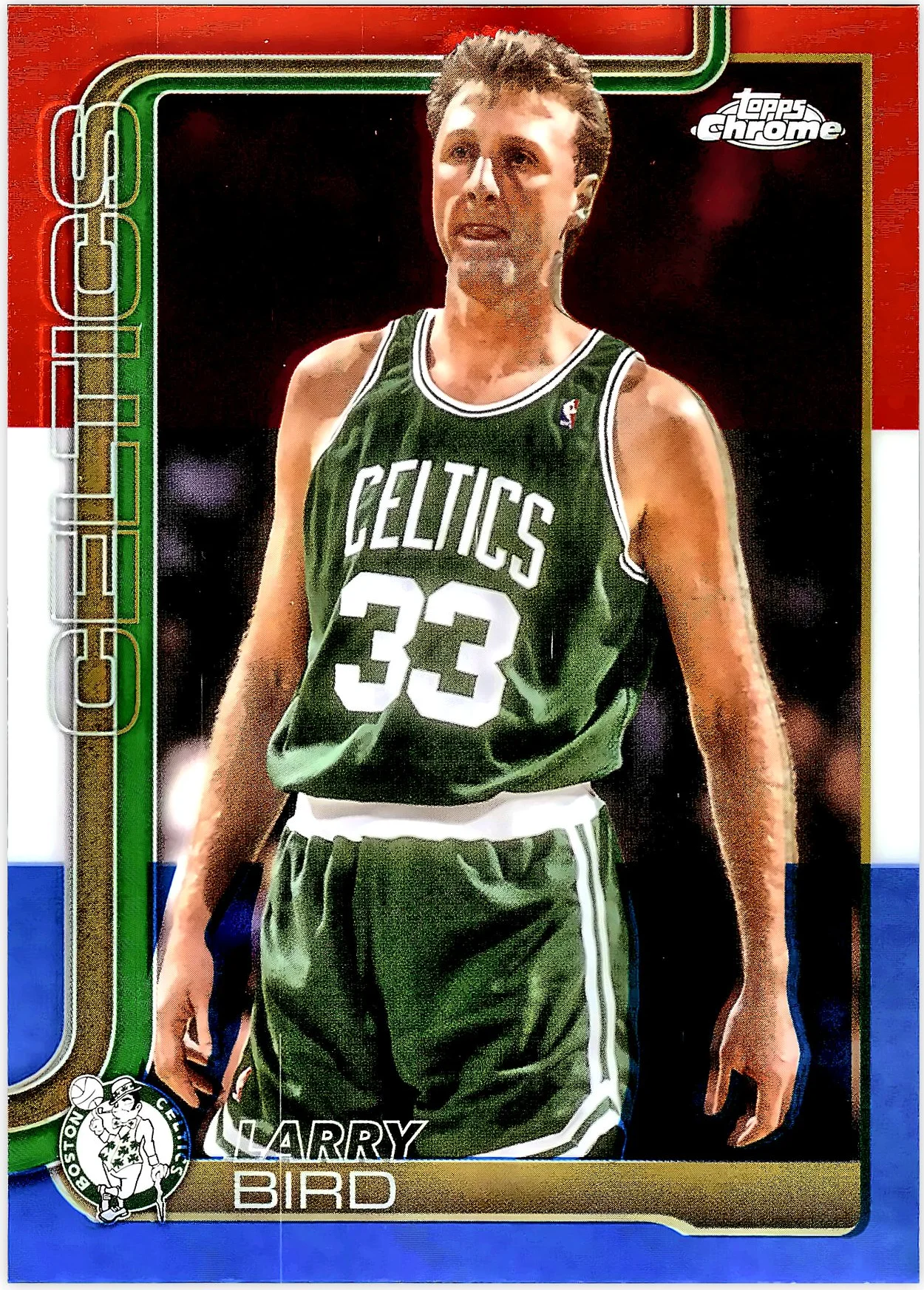Larry Bird 2025-26 Topps Chrome #243 Red White and Blue Refractor basketball card - Front